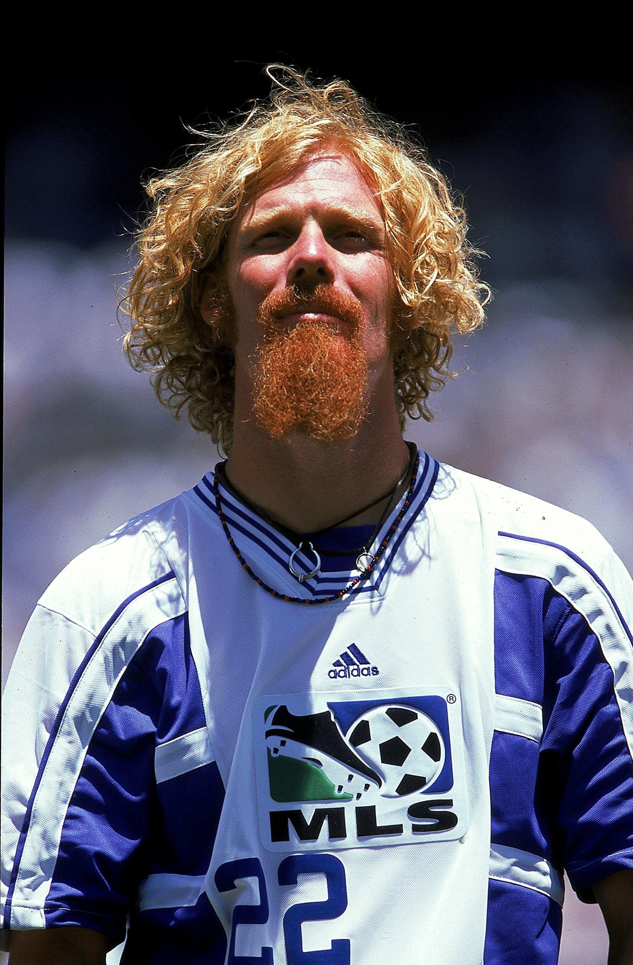 17 Jul 1999:  A close up of Alexi Lalas #22 of the West Team as he stands on the field before the MLS All-Star Game against the East Team  at the Qualcomm Stadium in San Diego, California. The West defeated the East 6-4. Mandatory Credit: Todd Warshaw  /A