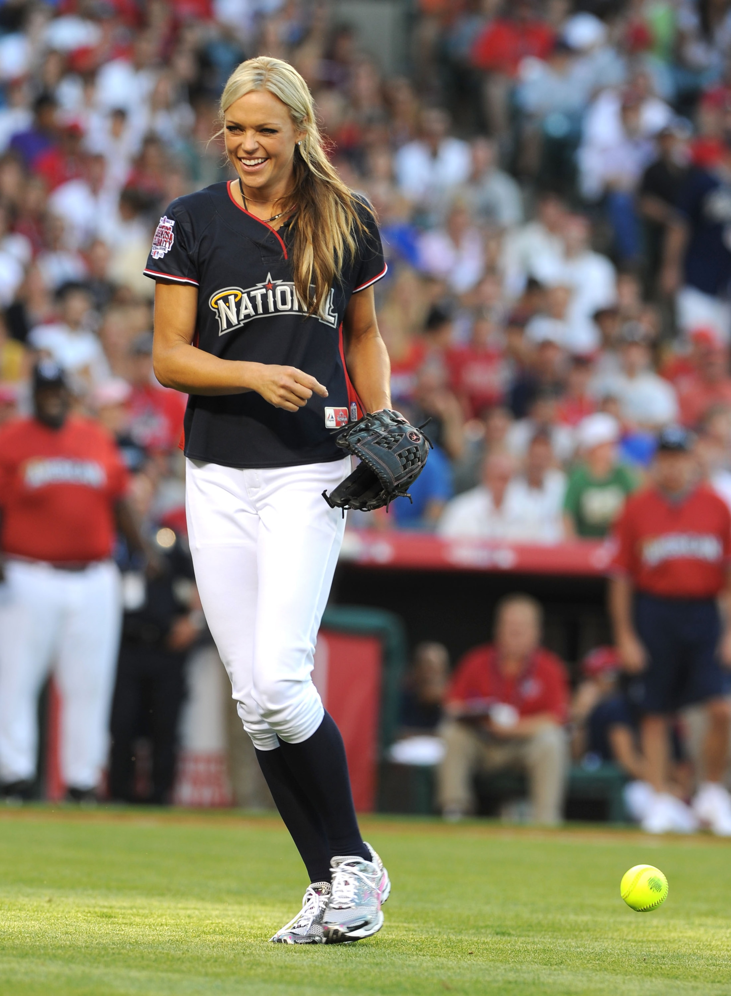 ANAHEIM, CA - JULY 11: Softball Olympic gold medalist Jennie Finch pitches during the MLB All Star Game Celebrity Softball Game at Angels Stadium of Anaheim on July 11, 2010 in Anaheim, California. (Photo by Michael Buckner/Getty Images) ANAHEIM, CA - JULY 11: Softball Olympic gold medalist Jennie Finch pitches during the MLB All Star Game Celebrity Softball Game at Angels Stadium of Anaheim on July 11, 2010 in Anaheim, California. (Photo by Michael Buckner/Getty Images)