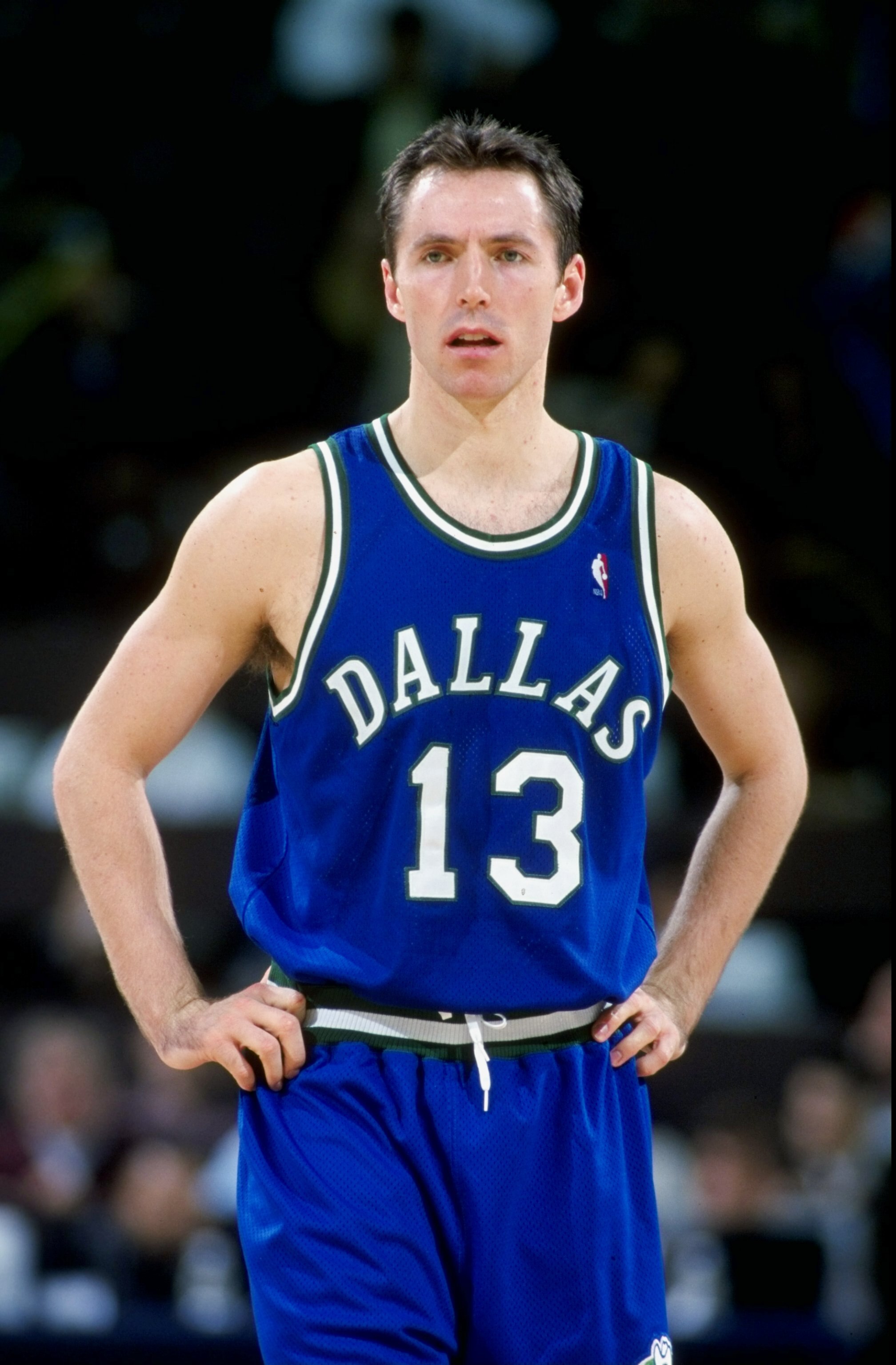 19 Feb 1999: Steve Nash #13 of the Dallas Mavericks looks on during the game against the Golden State Warriors at the Oakland Coliseum in Oakland, California. The Warriors defeated the Mavericks 84-79.  Mandatory Credit: Jed Jacobsohn  /Allsport