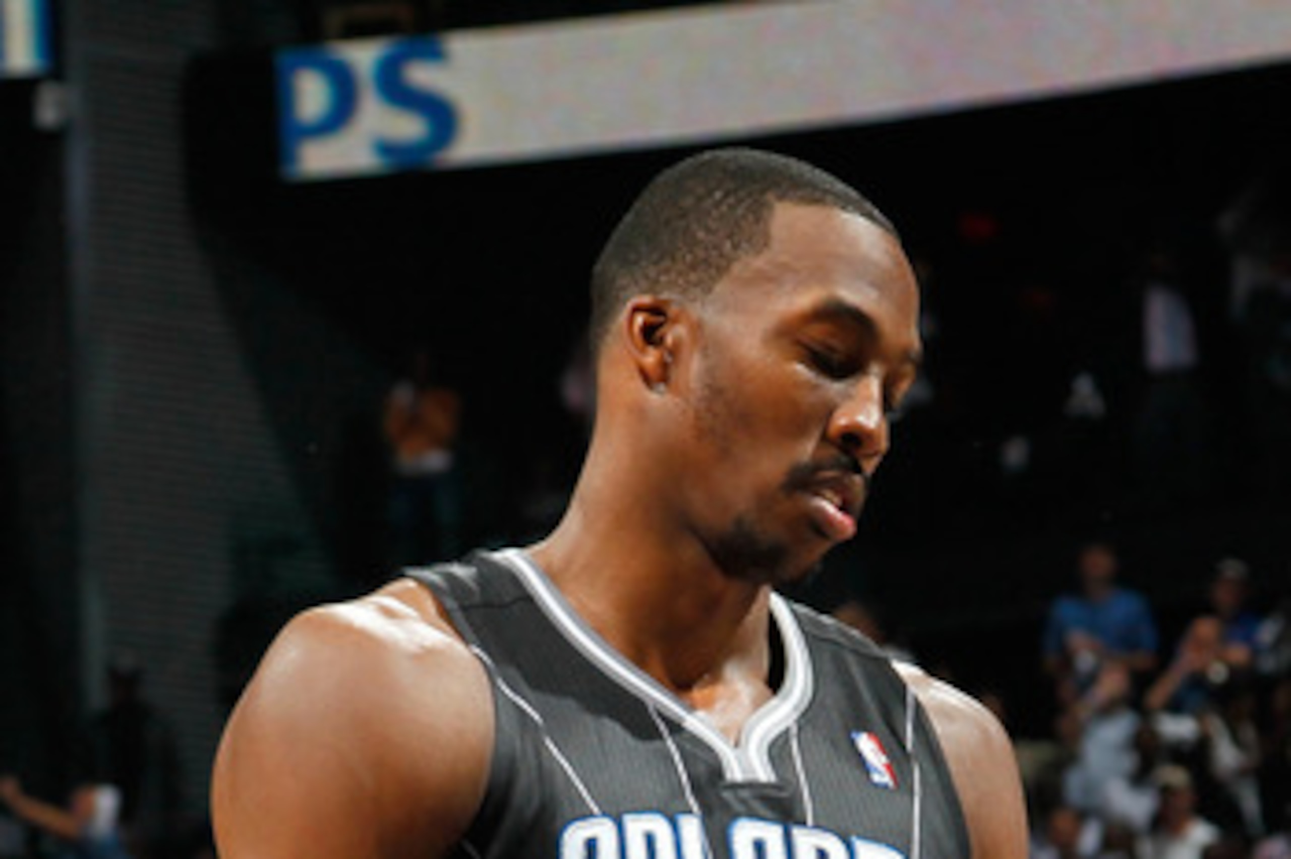 ATLANTA, GA - APRIL 28:  Dwight Howard #12 of the Orlando Magic reacts after a turnover to the Atlanta Hawks during Game Six of the Eastern Conference Quarterfinals in the 2011 NBA Playoffs at Philips Arena on April 28, 2011 in Atlanta, Georgia.  NOTE TO