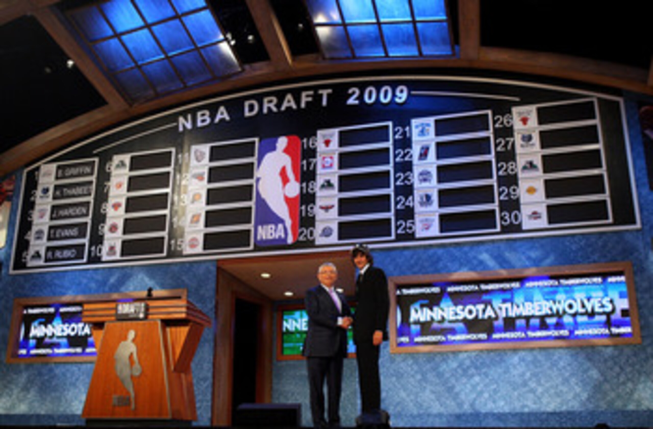 NEW YORK - JUNE 25: NBA Commissioner David Stern poses for a photograph with the fifth overall draft pick by the Minnesota Timberwolves, Ricky Rubio during the 2009 NBA Draft at the Wamu Theatre at Madison Square Garden June 25, 2009 in New York City. N NEW YORK - JUNE 25: NBA Commissioner David Stern poses for a photograph with the fifth overall draft pick by the Minnesota Timberwolves, Ricky Rubio during the 2009 NBA Draft at the Wamu Theatre at Madison Square Garden June 25, 2009 in New York City. N