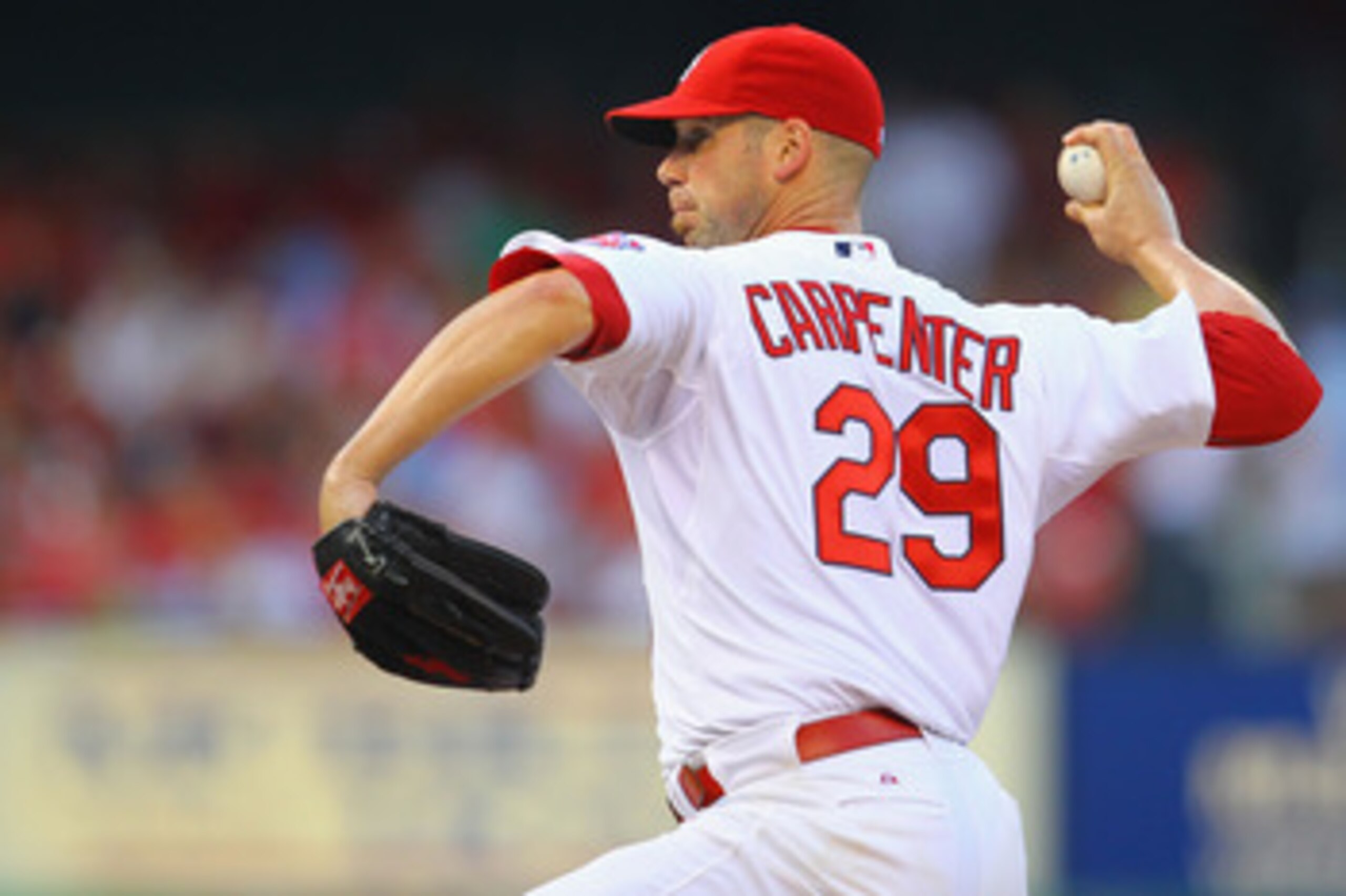 ST. LOUIS, MO - JUNE 17: Starter Chris Carpenter #29 of the St. Louis Cardinals pitches against the Kansas City Royals at Busch Stadium on June 17, 2011 in St. Louis, Missouri.  (Photo by Dilip Vishwanat/Getty Images)