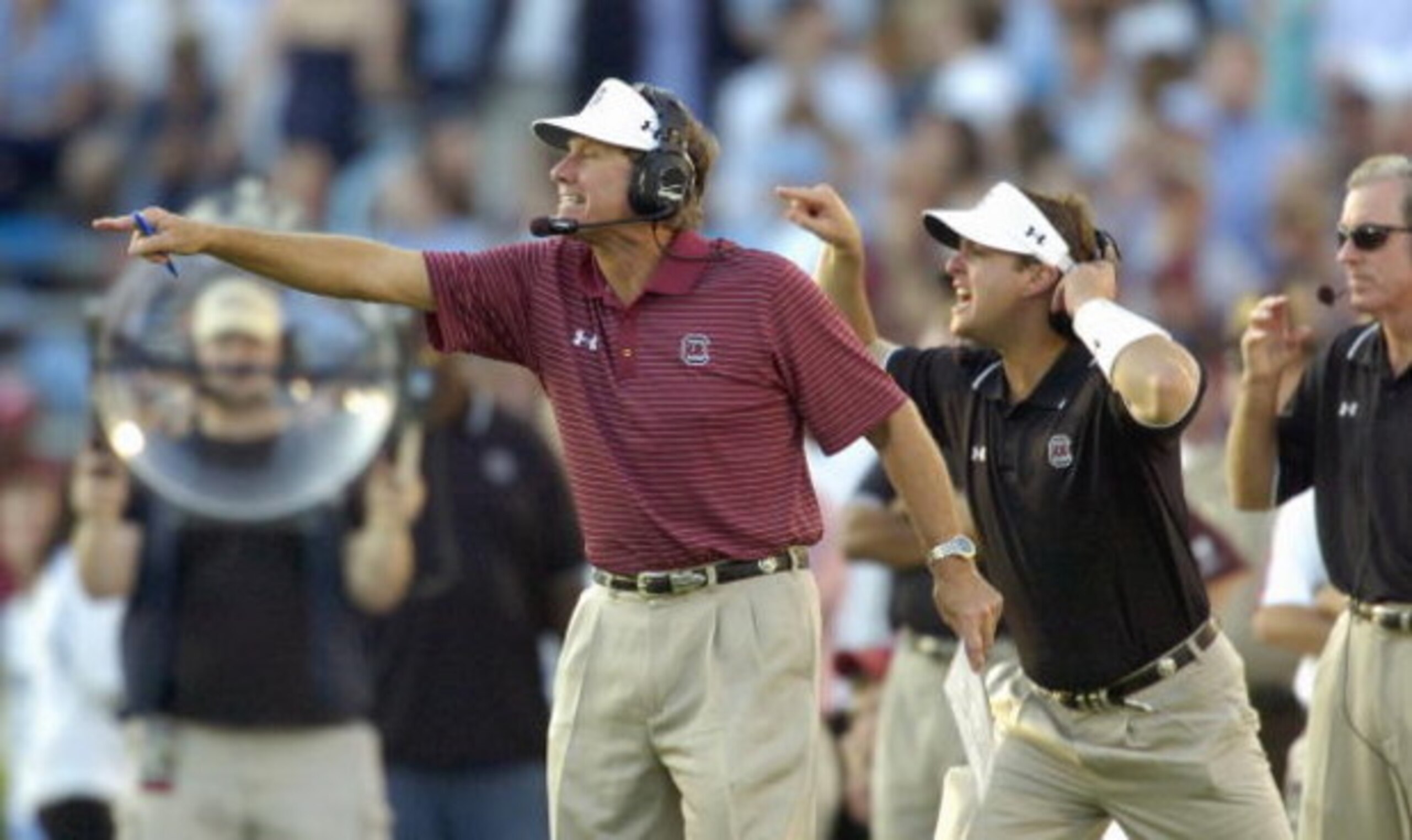 CHAPEL HILL, NC - OCTOBER 13: Coach Steve Spurrier of the South Carolina Gamecocks calls instructions against the North Carolina Tar Heels at Kenan Stadium October 13, 2007 in Chapel Hill, North Carolina. South Carolina won 21-15. (Photo by Grant Halverso