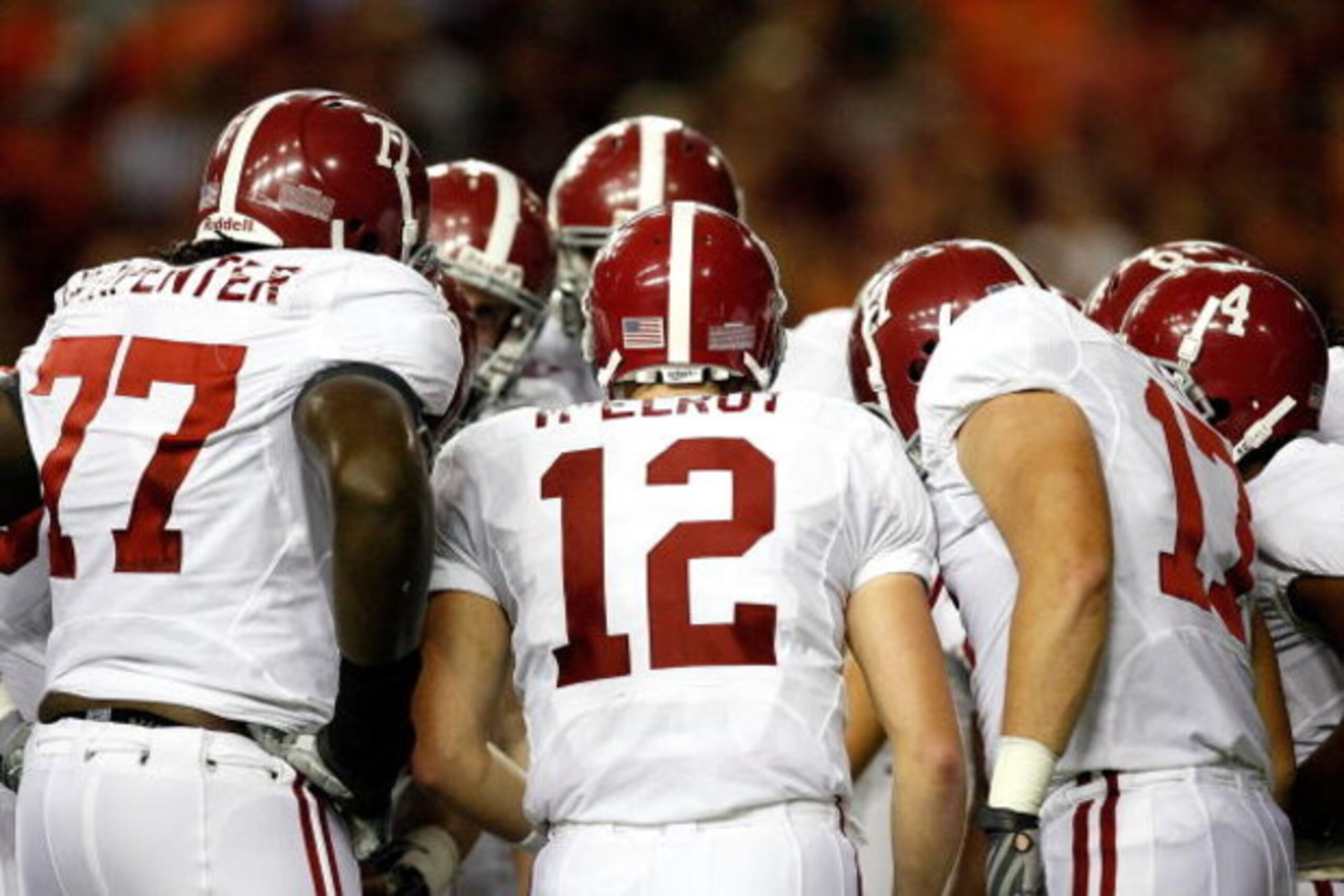 ATLANTA - SEPTEMBER 05:  Quarterback Greg McElroy #12 of the Alabama Crimson Tide against the Virginia Tech Hokies during the Chick-fil-A Kickoff Game at Georgia Dome on September 5, 2009 in Atlanta, Georgia.  (Photo by Kevin C. Cox/Getty Images)