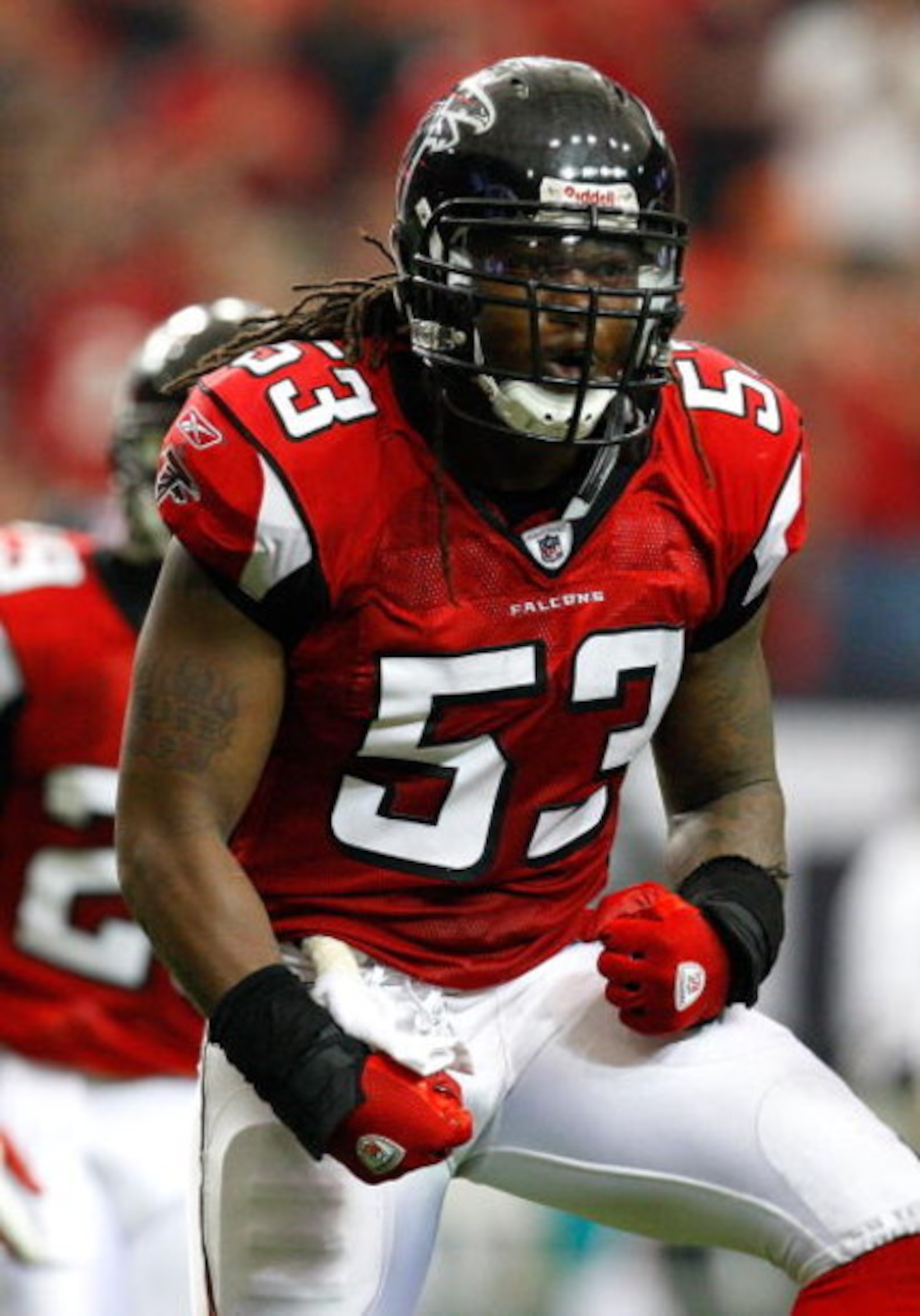 ATLANTA - SEPTEMBER 13:  Mike Peterson #53 of the Atlanta Falcons against the Miami Dolphins at Georgia Dome on September 13, 2009 in Atlanta, Georgia.  (Photo by Kevin C. Cox/Getty Images)