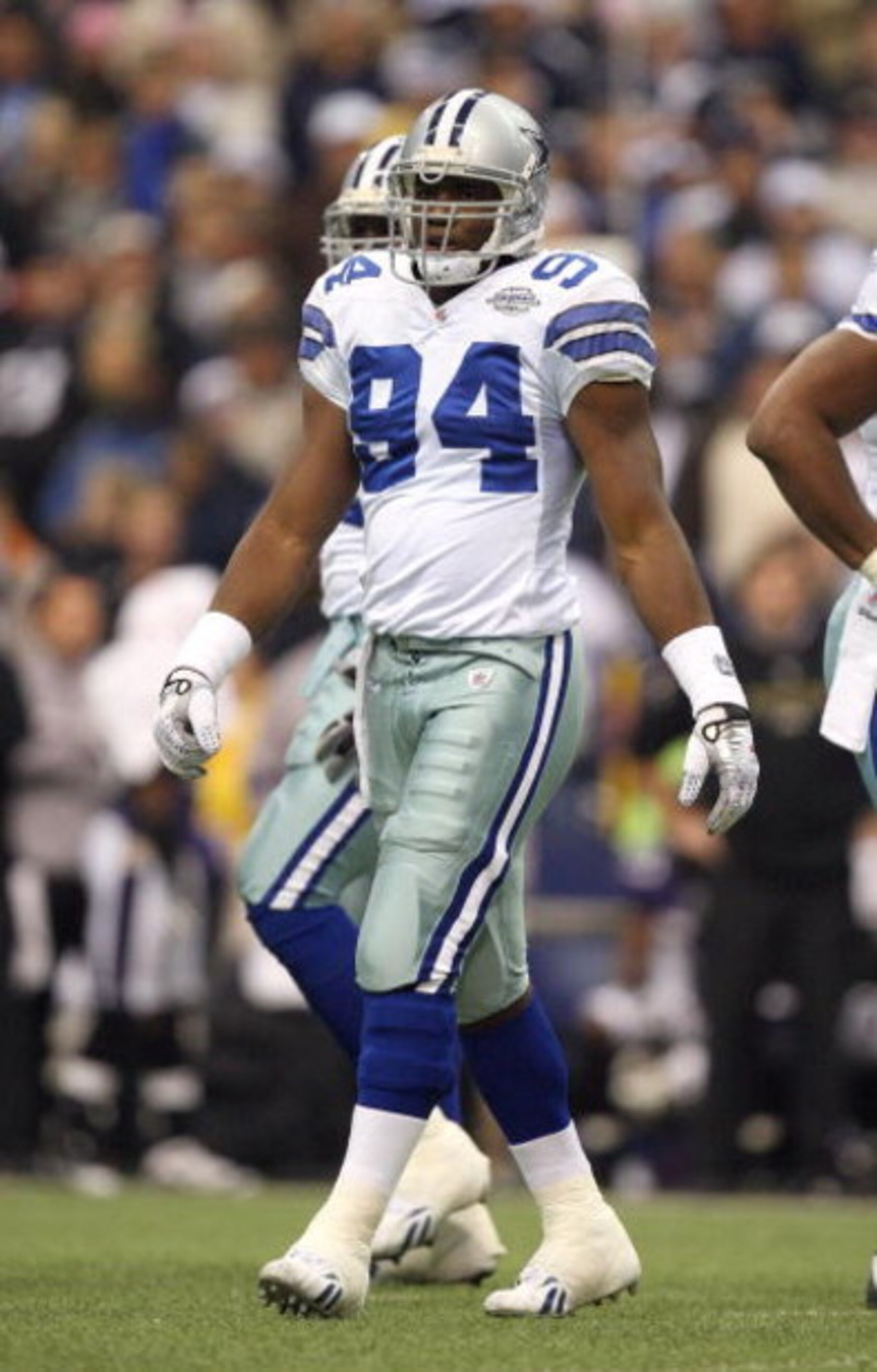 IRVING, TX - DECEMBER 20:  DeMarcus Ware #94 of the Dallas Cowboys looks on during their NFL game against the Baltimore Ravens at Texas Stadium on December 20, 2008 in Irving, Texas. The Ravens defeated the Cowboys 33-24. (Photo by Ronald Martinez/Getty I