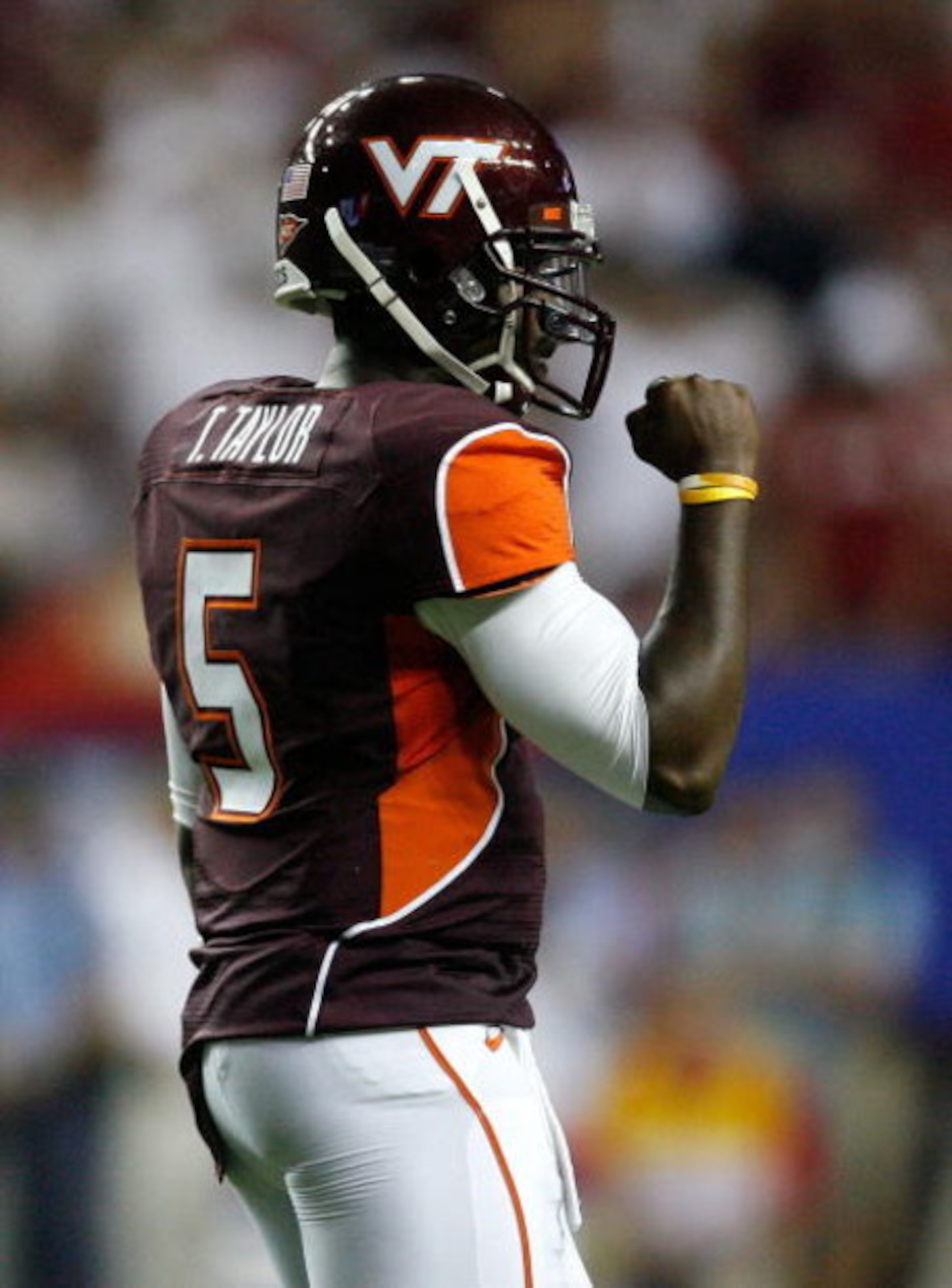 ATLANTA - SEPTEMBER 05: Quarterback Tyrod Taylor #5 of the Virginia Tech Hokies against the Alabama Crimson Tide during the Chick-fil-A Kickoff Game at Georgia Dome on September 5, 2009 in Atlanta, Georgia. (Photo by Kevin C. Cox/Getty Images) ATLANTA - SEPTEMBER 05: Quarterback Tyrod Taylor #5 of the Virginia Tech Hokies against the Alabama Crimson Tide during the Chick-fil-A Kickoff Game at Georgia Dome on September 5, 2009 in Atlanta, Georgia. (Photo by Kevin C. Cox/Getty Images)