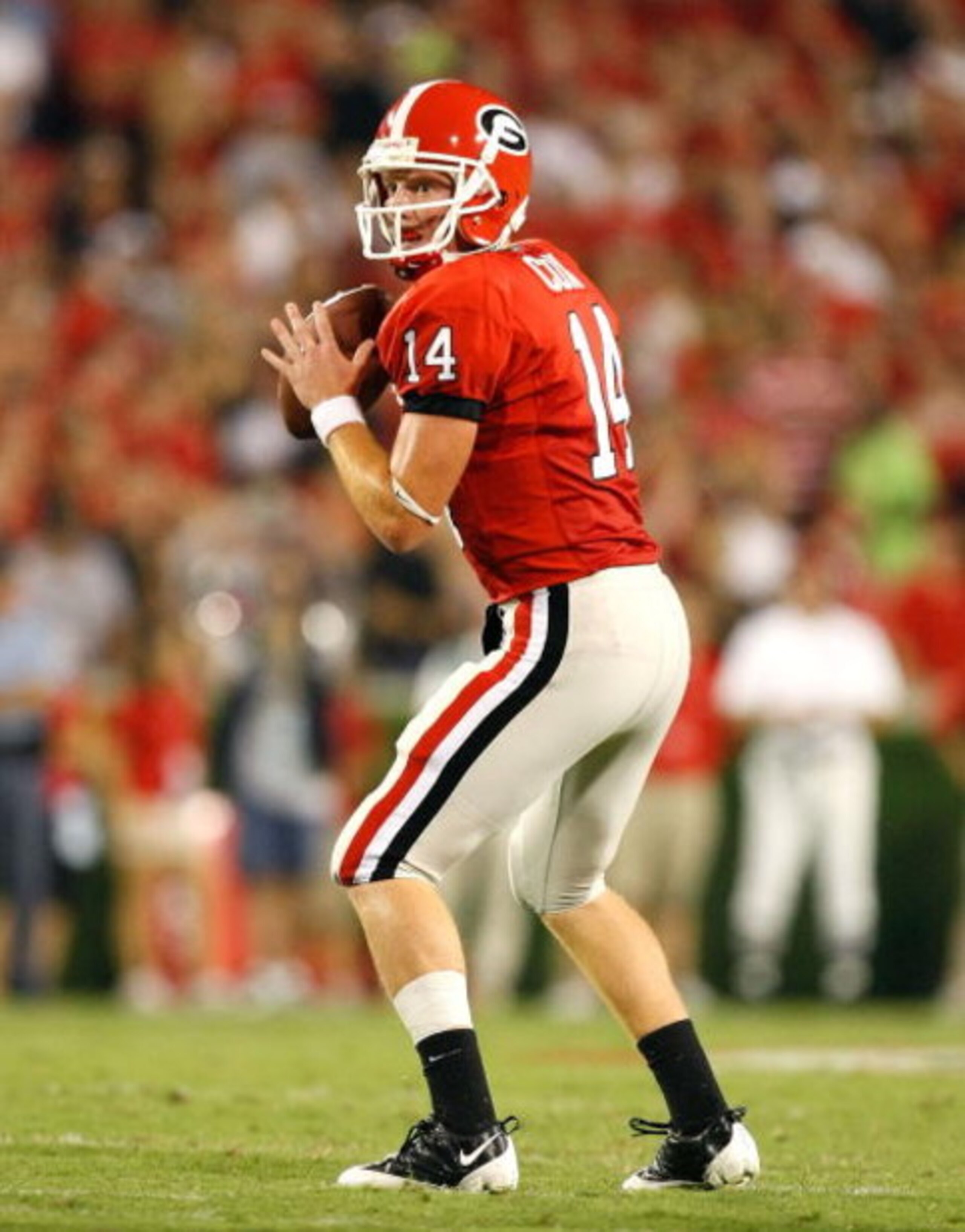 ATHENS, GA - SEPTEMBER 12: Quarterback Joe Cox #14 of the Georgia Bulldogs against the South Carolina Gamecocks at Sanford Stadium on September 12, 2009 in Athens, Georgia. (Photo by Kevin C. Cox/Getty Images) ATHENS, GA - SEPTEMBER 12: Quarterback Joe Cox #14 of the Georgia Bulldogs against the South Carolina Gamecocks at Sanford Stadium on September 12, 2009 in Athens, Georgia. (Photo by Kevin C. Cox/Getty Images)
