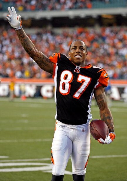 CINCINNATI - SEPTEMBER 27:  Andre Caldwell #87 of the Cincinnati Bengals celebrates following the game against the Pittsburgh Steelers at Paul Brown Stadium on September 27, 2009 in Cincinnati, Ohio. Caldwell caught the game winning catch in the 23-20 Ben