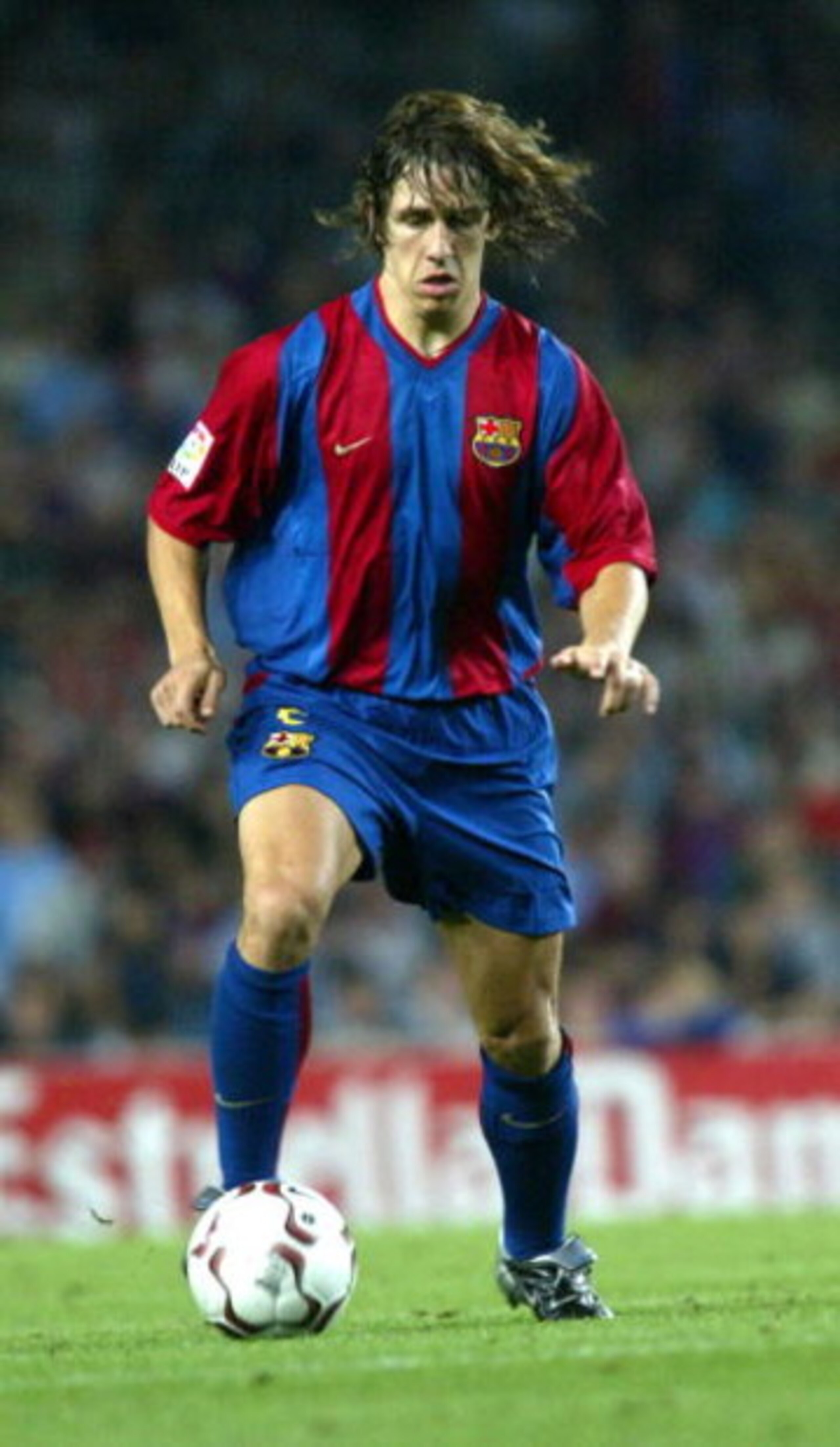 BARCELONA, SPAIN - SEPTEMBER 1:   Carlos Puyol of Barcelona in action during the Primera Liga match between Barcelona and Atletico Madrid, played at the Camp Nou Stadium, Barcelona, Spain on September 1, 2002.  (Photo Firo Foto/Getty Images) 