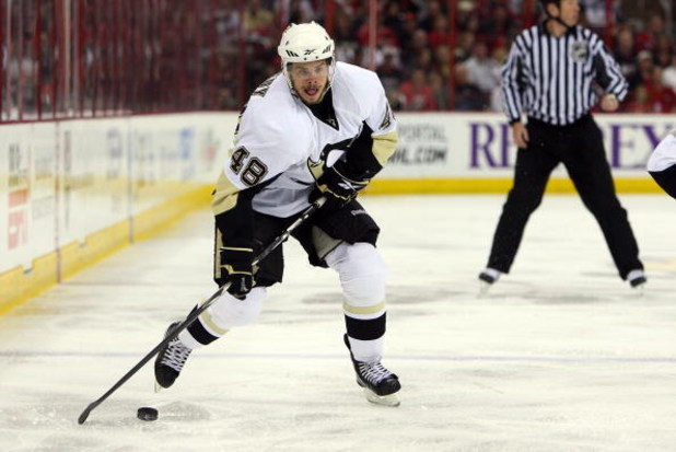 RALEIGH, NC - MAY 26:  Tyler Kennedy #48 of the Pittsburgh Penguins skates against the Carolina Hurricanes during Game Four of the Eastern Conference Championship Round of the 2009 Stanley Cup Playoffs at RBC Center on May 26, 2009 in Raleigh, North Carol