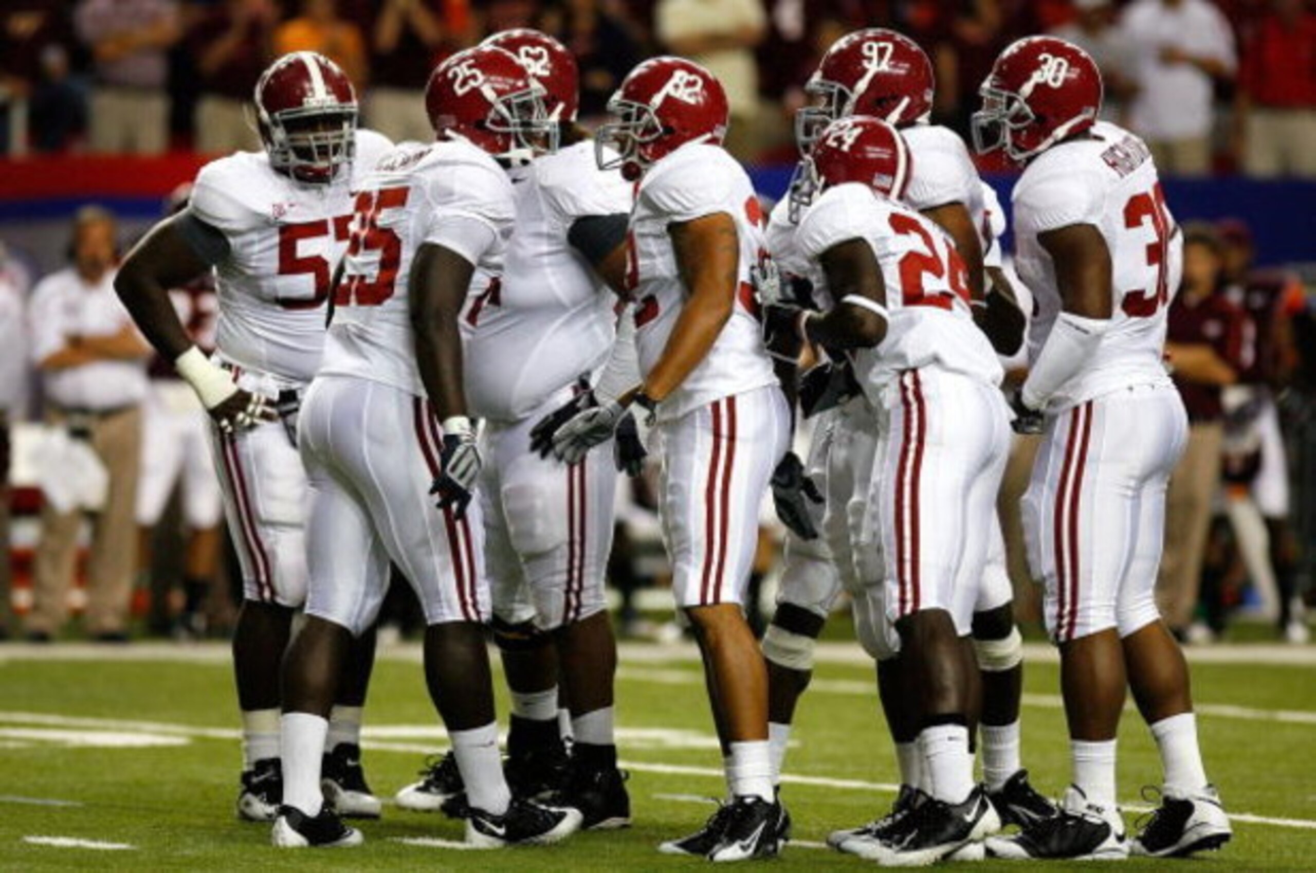 ATLANTA - SEPTEMBER 05:  The Alabama Crimson Tide defense against the Virginia Tech Hokies during the Chick-fil-A Kickoff Game at Georgia Dome on September 5, 2009 in Atlanta, Georgia.  (Photo by Kevin C. Cox/Getty Images)