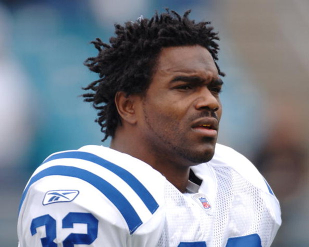 Indianapolis Colts running back Edgerrin James watches play against the Jacksonville Jaguars December 11, 2005 in Jacksonville.  The Colts defeated the Jaguars 26 - 18 to remain undefeated.  (Photo by Al Messerschmidt/Getty Images)