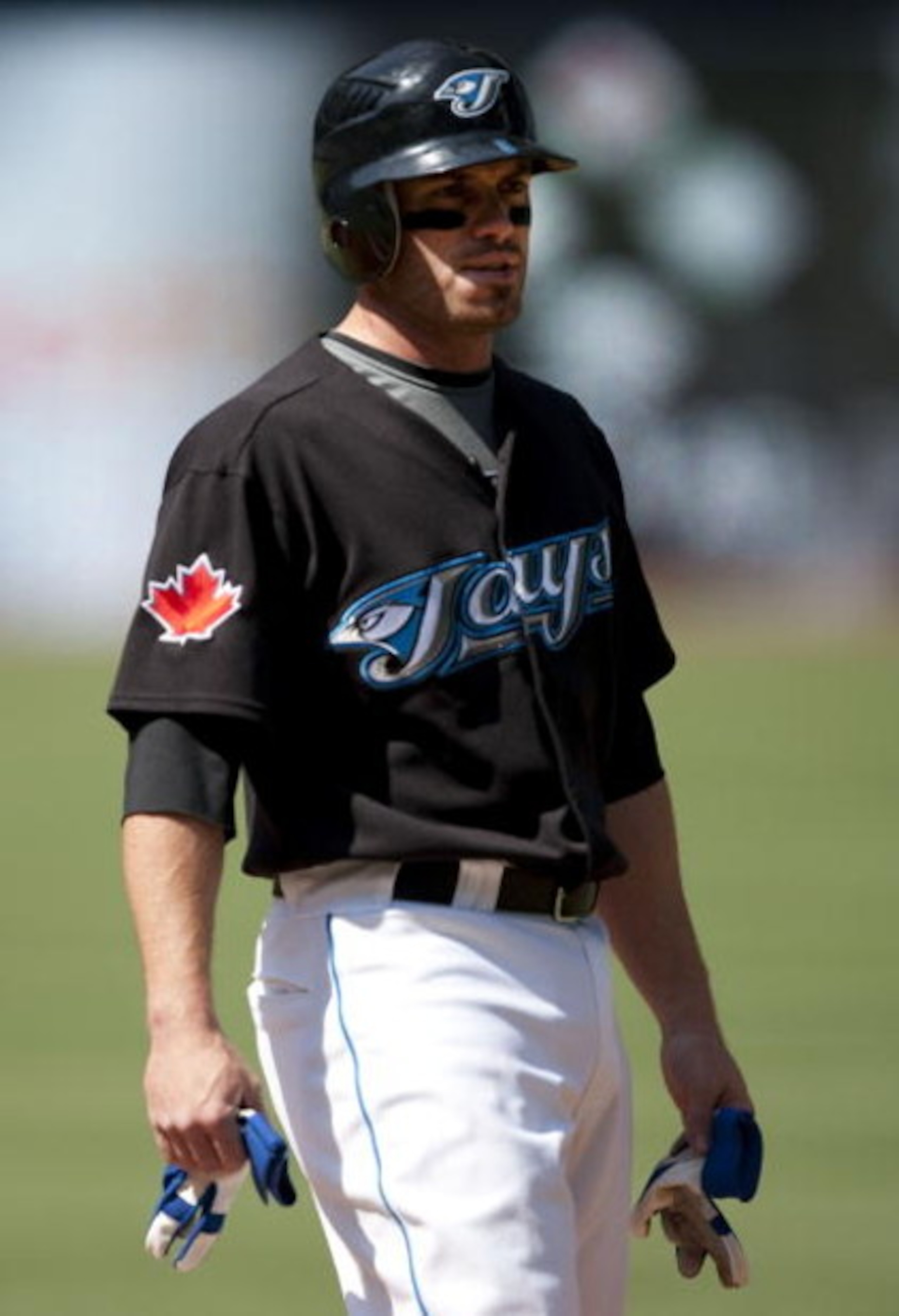 TORONTO, ON - SEPTEMBER 06:  Joe Inglett #1 of the Toronto Blue Jays stands on the plate during the game against the New York Yankees on September 6, 2009 at the Rogers Centre in Toronto, Canada.  (Photo by Paul Giamou/Getty Images)