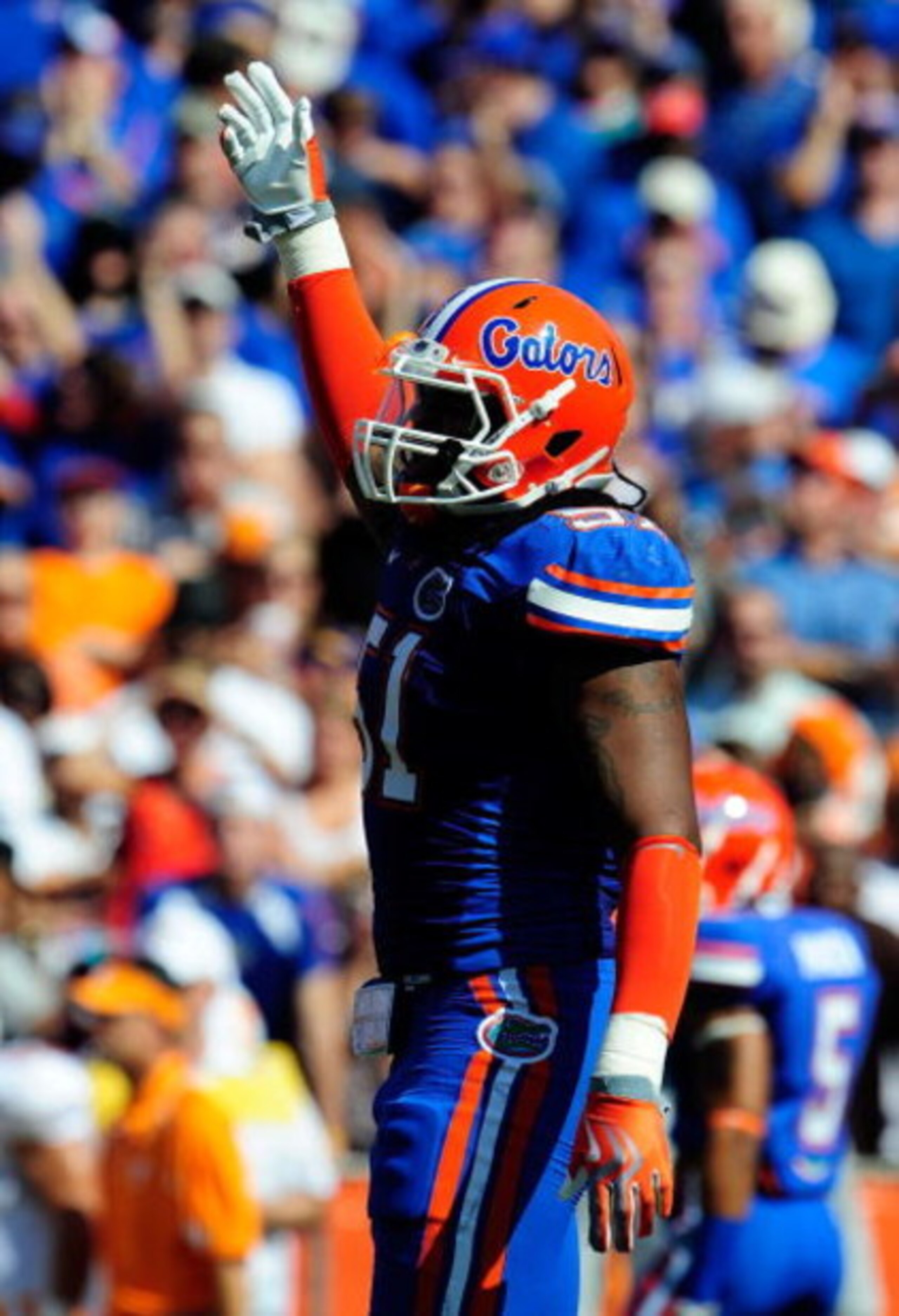 GAINESVILLE, FL - SEPTEMBER 19:  Brandon Spikes #51 of the Florida Gators asks the crowd for noise during the game against the Tennessee Volunteers at Ben Hill Griffin Stadium on September 19, 2009 in Gainesville, Florida.  (Photo by Sam Greenwood/Getty I