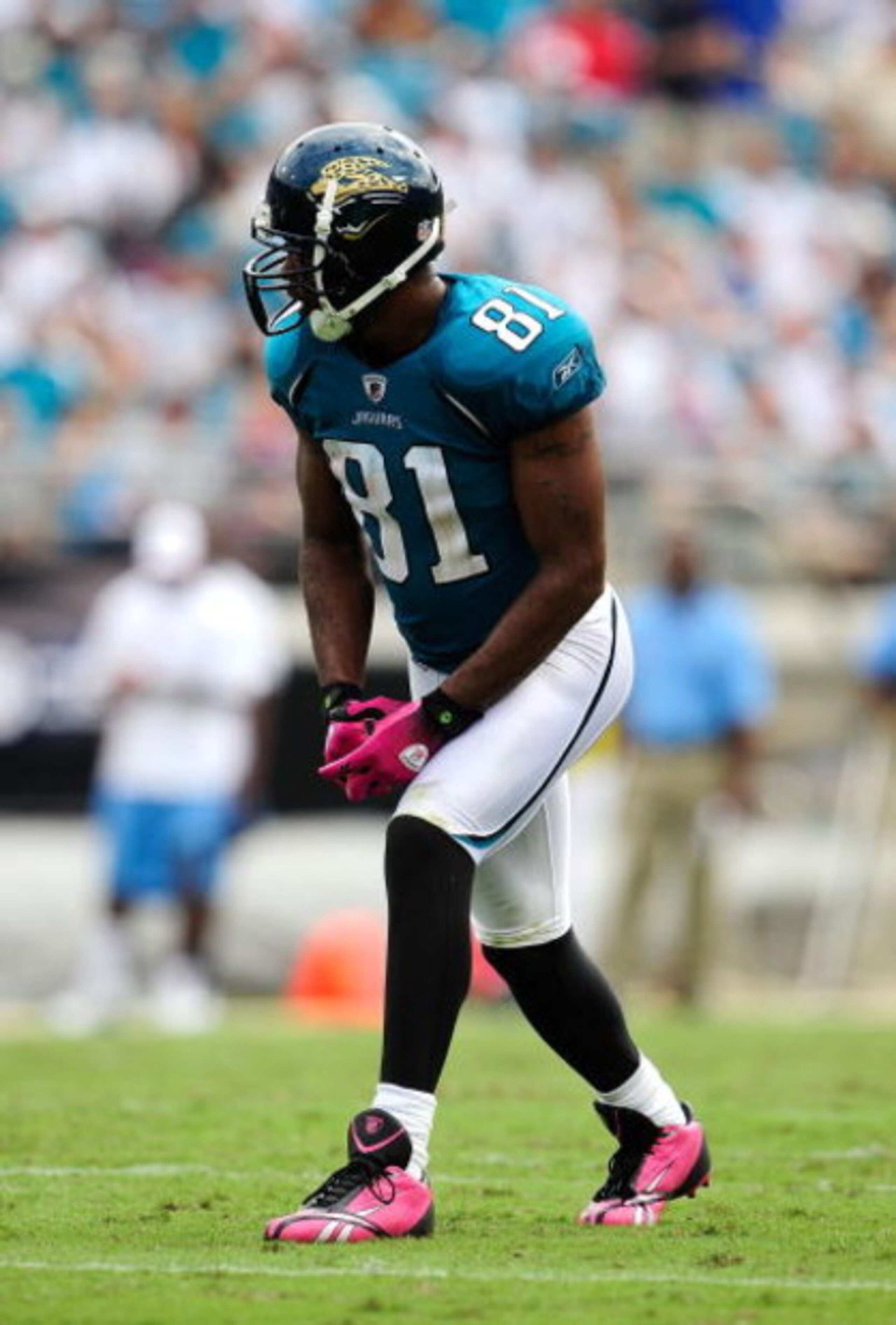 JACKSONVILLE, FL - OCTOBER 04:  Torry Holt #81 of the Jacksonville Jaguars lines up during the game against the Tennessee Titans at Jacksonville Municipal Stadium on October 4, 2009 in Jacksonville, Florida.  (Photo by Sam Greenwood/Getty Images)