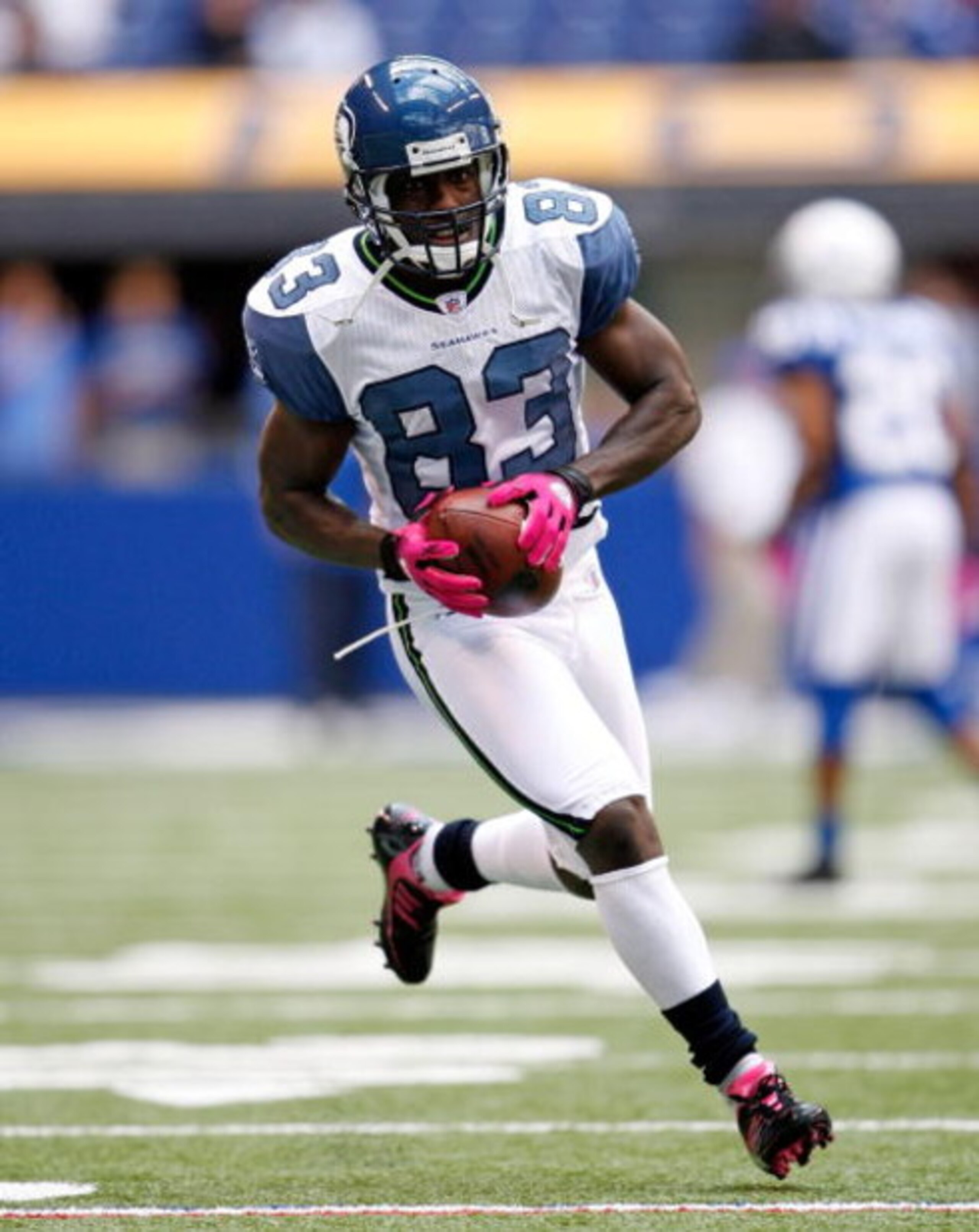 INDIANAPOLIS - OCTOBER 04:  Deion Branch #83 of the the Seattle Seahawks is pictured during the NFL game against the Indianapolis Colts at Lucas Oil Stadium on October 4, 2009 in Indianapolis, Indiana.  (Photo by Andy Lyons/Getty Images)