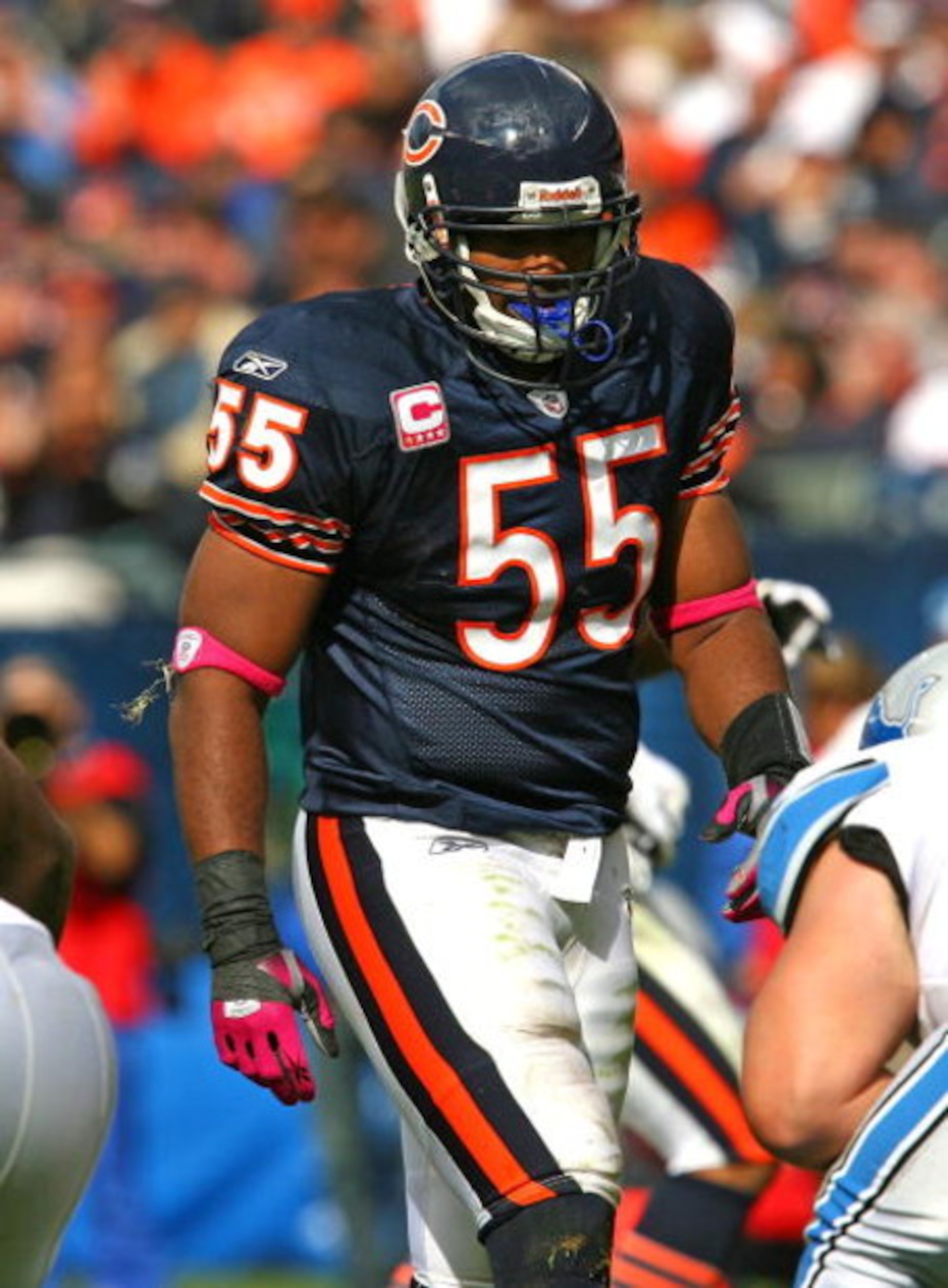 CHICAGO - OCTOBER 04: Lance Briggs #55 of the Chicago Bears awaits the start of play against the Detroit Lions on October 4, 2009 at Soldier Field in Chicago, Illinois. The Bears defeated the Lions 48-24.  (Photo by Jonathan Daniel/Getty Images)