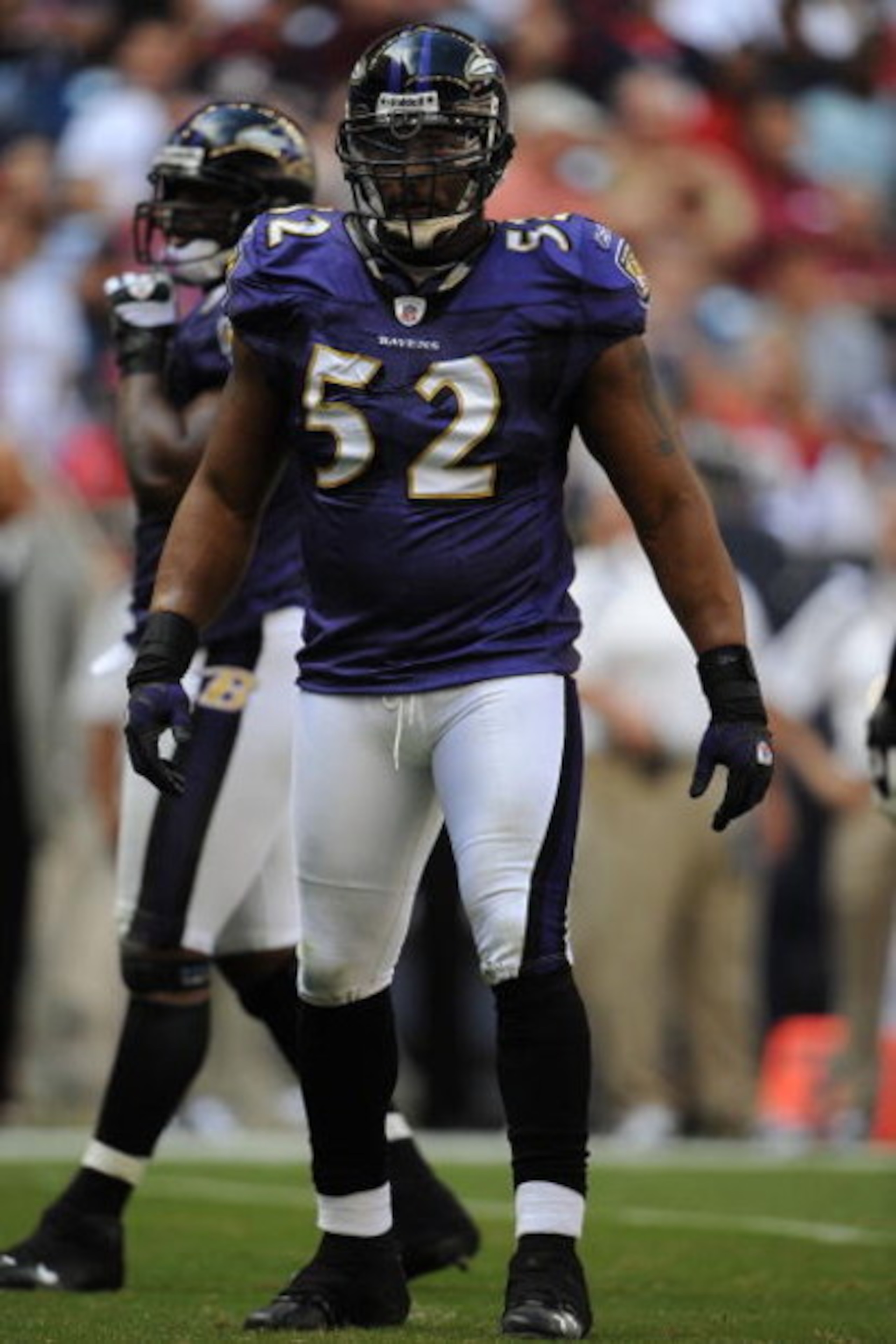 HOUSTON - NOVEMBER 09:  Linebacker Ray Lewis #52 of the Baltimore Ravens during play against the Houston Texans at Reliant Stadium on November 9, 2008 in Houston, Texas.  (Photo by Ronald Martinez/Getty Images)