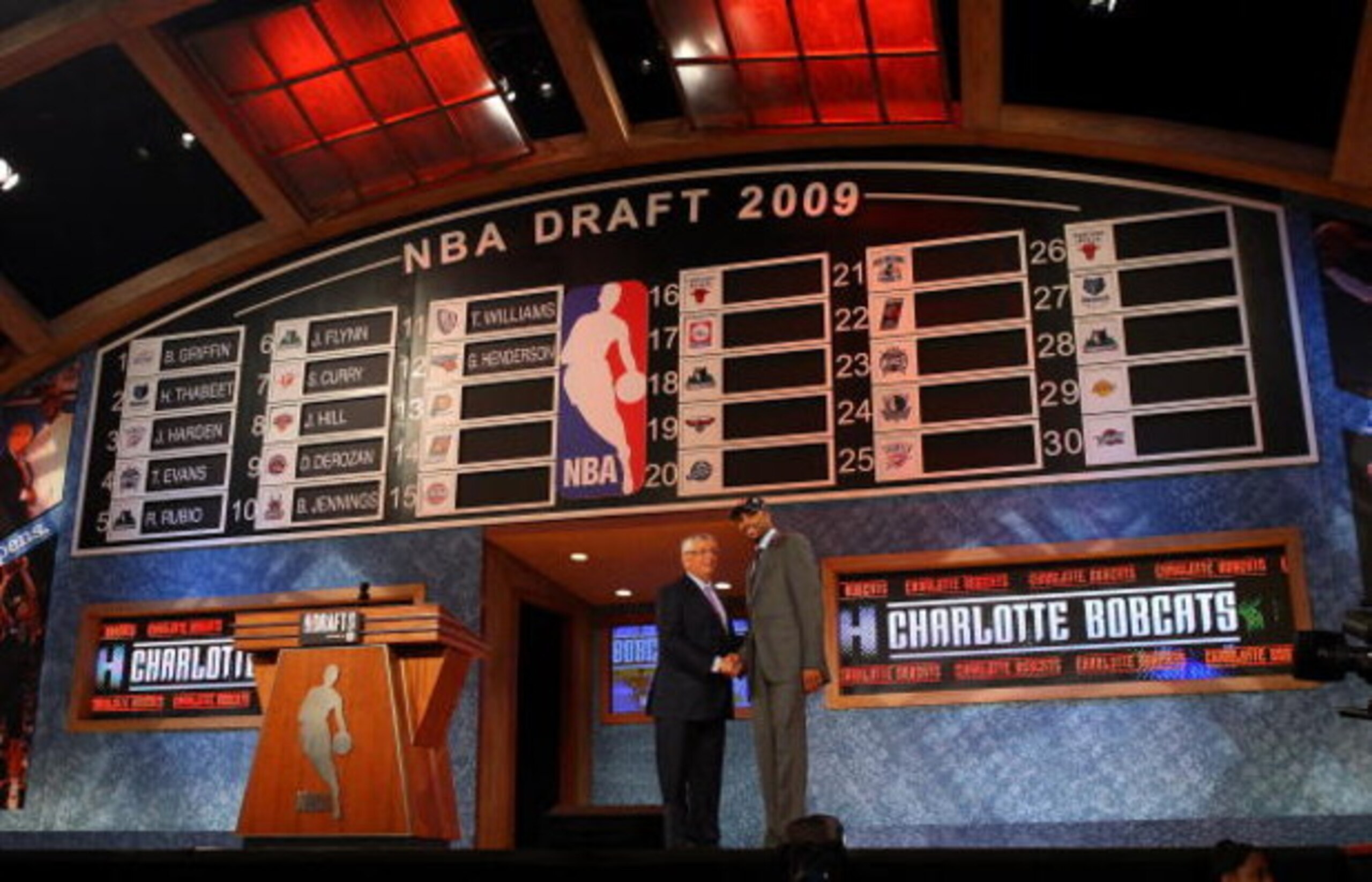 NEW YORK - JUNE 25: NBA Commissioner David Stern poses for a photograph with the twelth overall draft pick by the Charlotte Bobcats, Gerald Henderson during the 2009 NBA Draft at the Wamu Theatre at Madison Square Garden June 25, 2009 in New York City. NEW YORK - JUNE 25: NBA Commissioner David Stern poses for a photograph with the twelth overall draft pick by the Charlotte Bobcats, Gerald Henderson during the 2009 NBA Draft at the Wamu Theatre at Madison Square Garden June 25, 2009 in New York City.