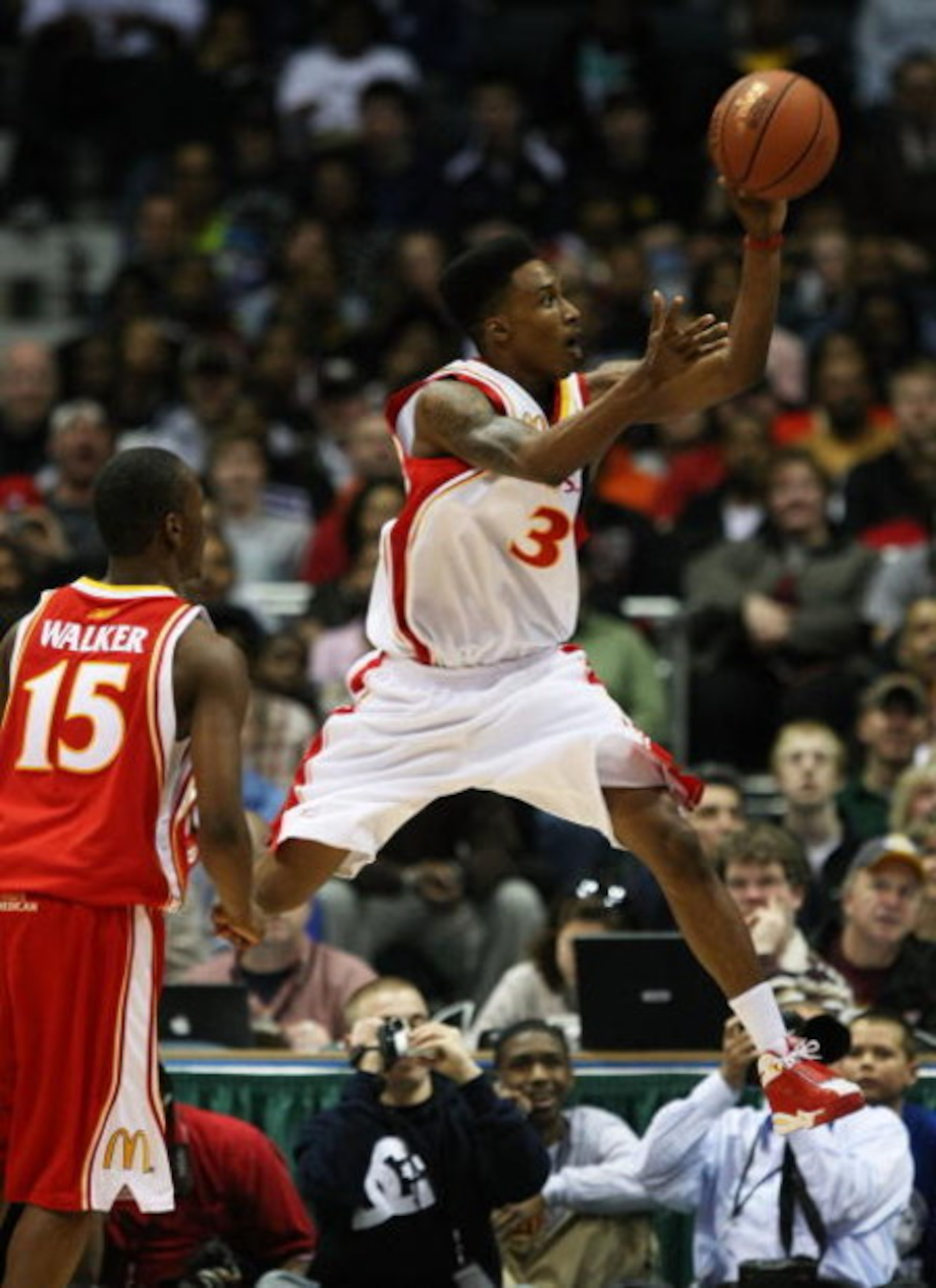 MILWAUKEE - MARCH 26: Brandon Jennings #3 of the West team puts up a shot past Kemba Walker #15 of the East team during the McDonald's All-American High School basketball game on March 26, 2008 at the Bradley Center in Milwaukee, Wisconsin. (Photo by Jona MILWAUKEE - MARCH 26: Brandon Jennings #3 of the West team puts up a shot past Kemba Walker #15 of the East team during the McDonald's All-American High School basketball game on March 26, 2008 at the Bradley Center in Milwaukee, Wisconsin. (Photo by Jona
