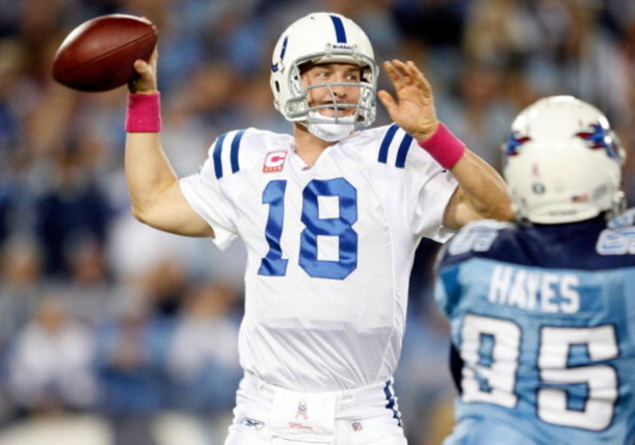 NASHVILLE, TN - OCTOBER 11: Peyton Manning #18 of the Indianapolis Colts throws the ball during the NFL game against the Tennessee Titans at LP Field on October 11, 2009 in Nashville, Tennessee. (Photo by Andy Lyons/Getty Images) NASHVILLE, TN - OCTOBER 11: Peyton Manning #18 of the Indianapolis Colts throws the ball during the NFL game against the Tennessee Titans at LP Field on October 11, 2009 in Nashville, Tennessee. (Photo by Andy Lyons/Getty Images)