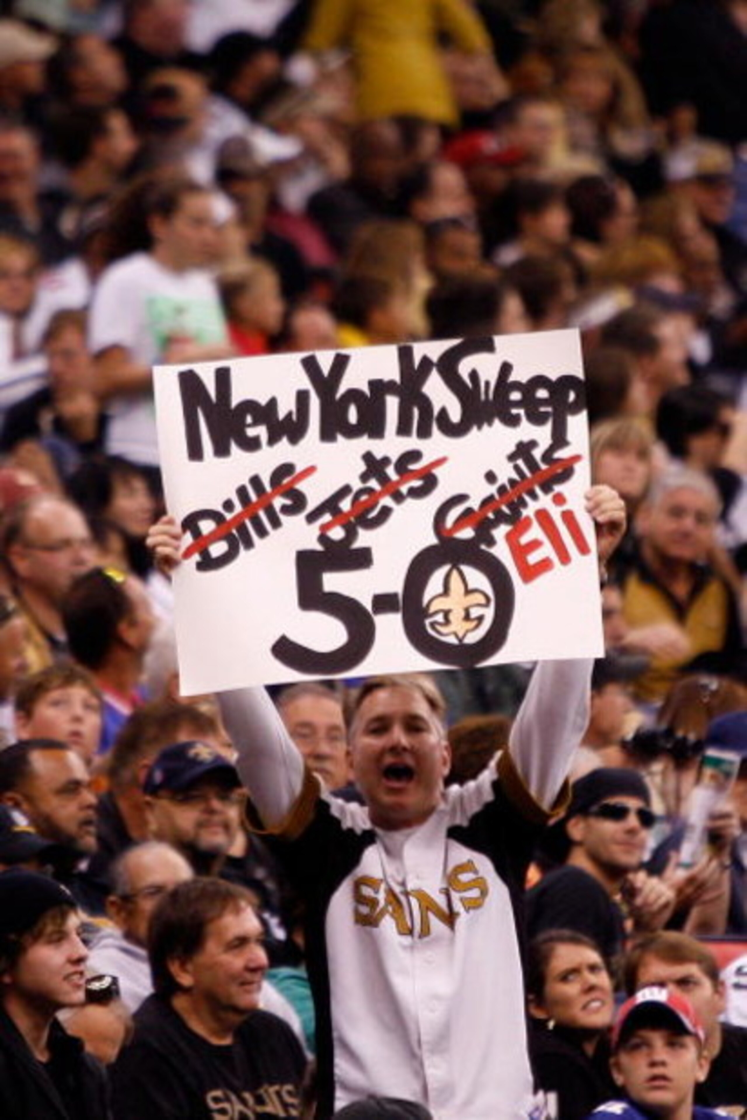 NEW ORLEANS - OCTOBER 18: A fan celebrates after the New Orleans Saints defeated the New York Giants 48-27 at the Louisiana Superdome on October 18, 2009 in New Orleans, Louisiana. (Photo by Chris Graythen/Getty Images) NEW ORLEANS - OCTOBER 18: A fan celebrates after the New Orleans Saints defeated the New York Giants 48-27 at the Louisiana Superdome on October 18, 2009 in New Orleans, Louisiana. (Photo by Chris Graythen/Getty Images)