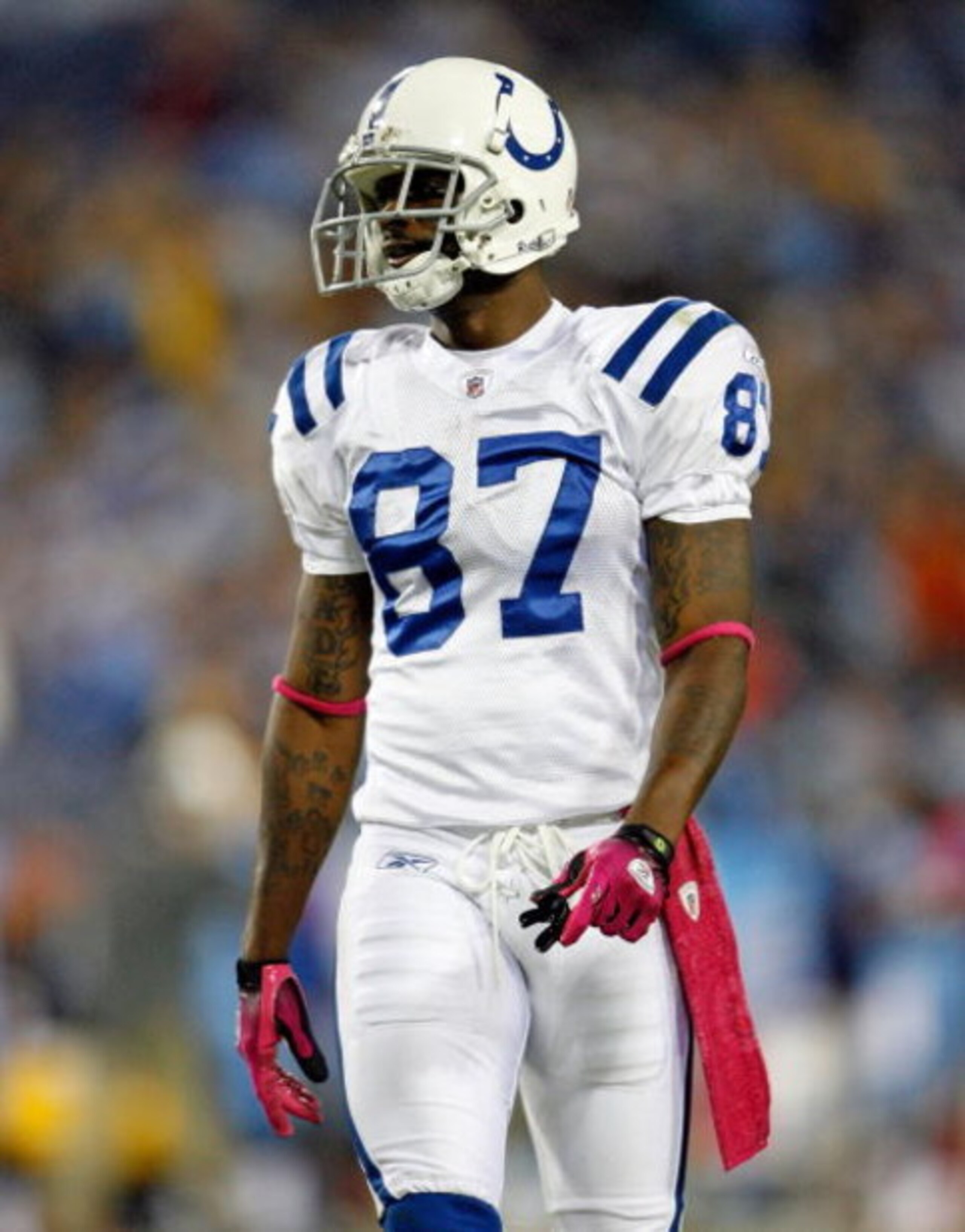 NASHVILLE, TN - OCTOBER 11: Reggie Wayne #87 of the Indianapolis Colts looks on during the NFL game against the Tennessee Titans at LP Field on October 11, 2009 in Nashville, Tennessee. The Colts defeated the Titans 31-9. (Photo by Andy Lyons/Getty Imag NASHVILLE, TN - OCTOBER 11: Reggie Wayne #87 of the Indianapolis Colts looks on during the NFL game against the Tennessee Titans at LP Field on October 11, 2009 in Nashville, Tennessee. The Colts defeated the Titans 31-9. (Photo by Andy Lyons/Getty Imag