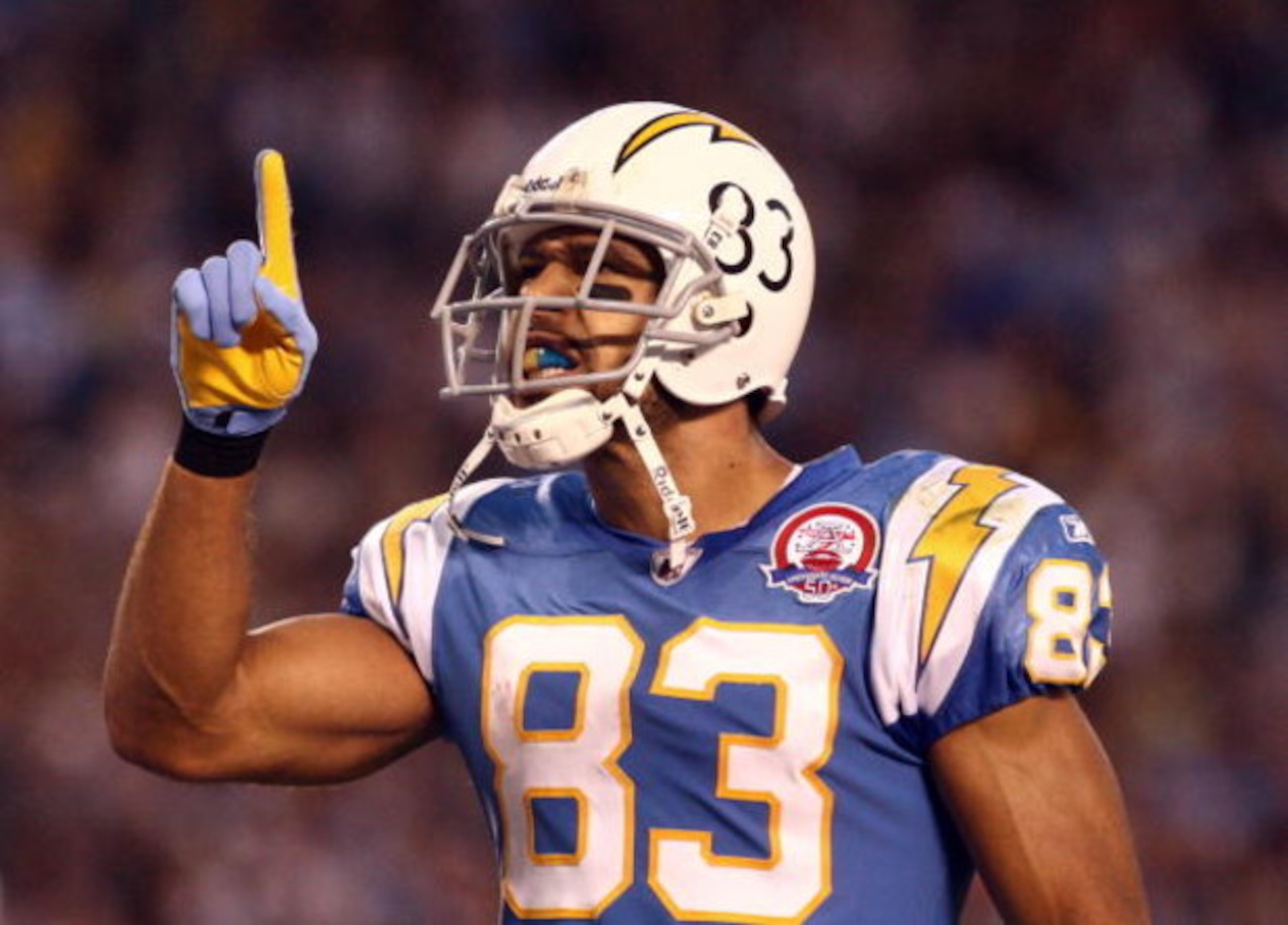 SAN DIEGO, CA - OCTOBER 19: Vincent Jackson #83 of the San Diego Chargers celebrates his touchdown against the Denver Broncos in the first half during Monday Night Football on October 19, 2009 at Qualcomm Stadium in San Diego, California. (Photo by Donal SAN DIEGO, CA - OCTOBER 19: Vincent Jackson #83 of the San Diego Chargers celebrates his touchdown against the Denver Broncos in the first half during Monday Night Football on October 19, 2009 at Qualcomm Stadium in San Diego, California. (Photo by Donal