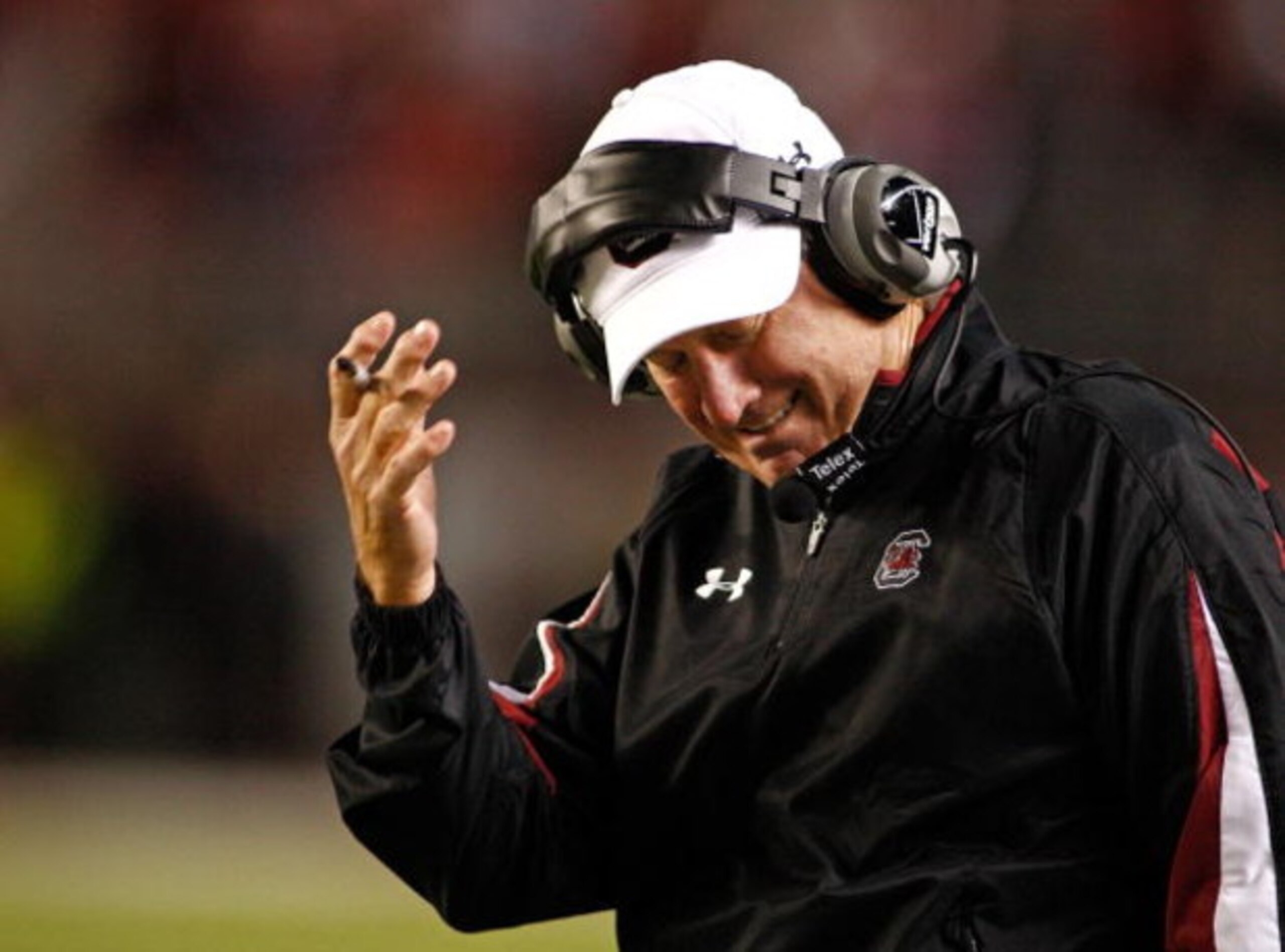 TUSCALOOSA - OCTOBER 17:  Head coach Steve Spurrier of the South Carolina Gamecocks reacts to a call during the game against the Alabama Crimson Tide at Bryant-Denny Stadium on October 17, 2009 in Tuscaloosa, Alabama. The Crimson Tide beat the Gamecocks 2