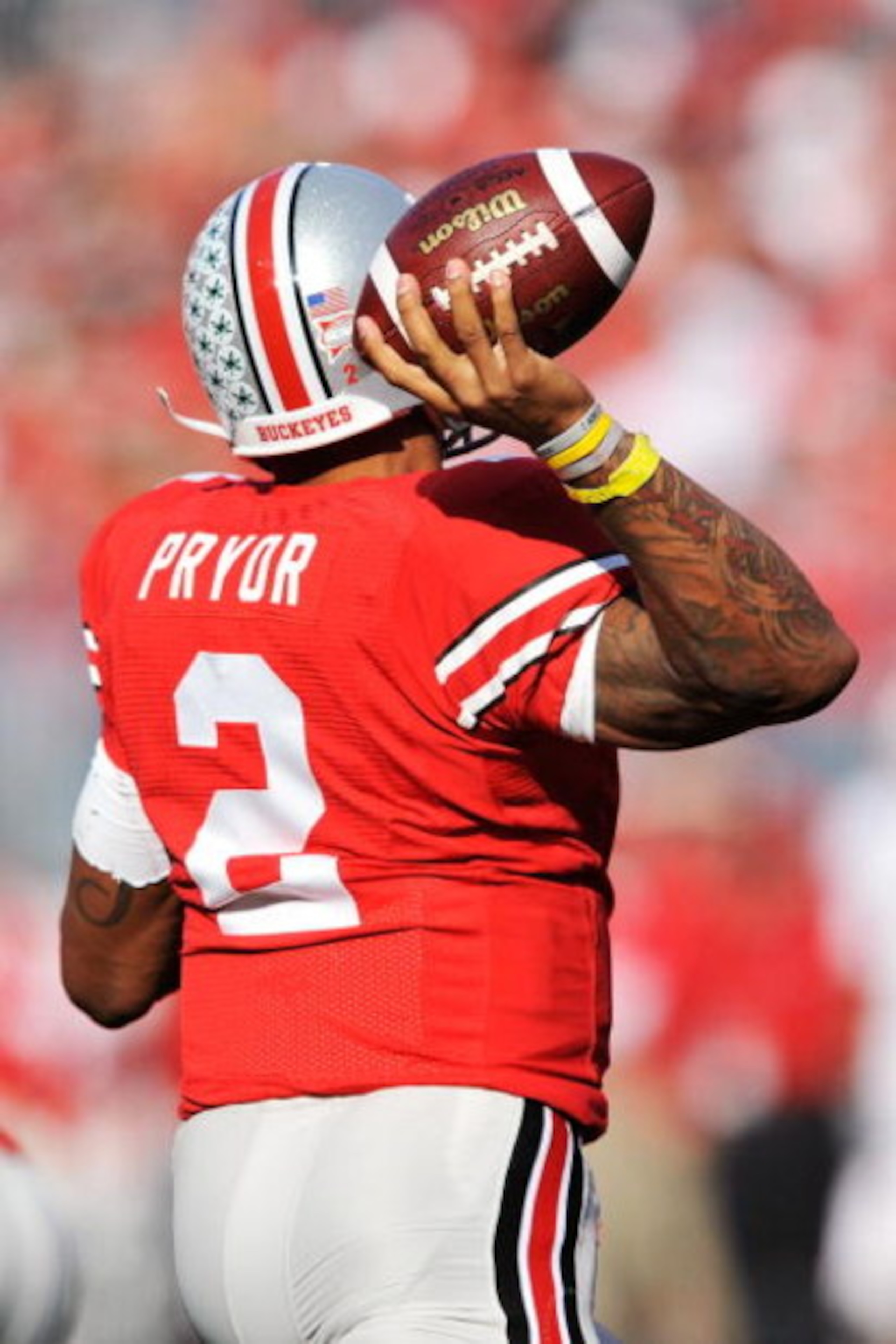 COLUMBUS, OH - OCTOBER 10:  Quarterback Terrelle Pryor #2 of the Ohio State Buckeyes passes against the Wisconsin Badgers at Ohio Stadium on October 10, 2009 in Columbus, Ohio.  (Photo by Jamie Sabau/Getty Images)