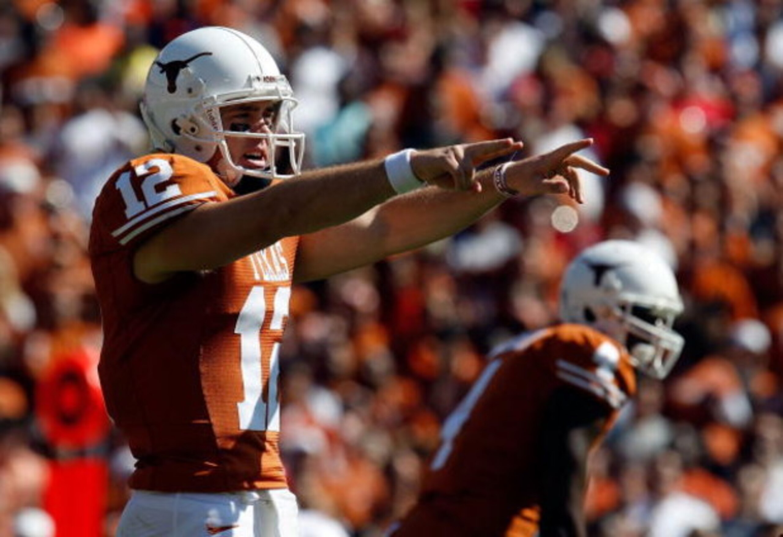DALLAS - OCTOBER 17:  Quarterback Colt McCoy #12 of the Texas Longhorns at Cotton Bowl on October 17, 2009 in Dallas, Texas.  (Photo by Ronald Martinez/Getty Images)