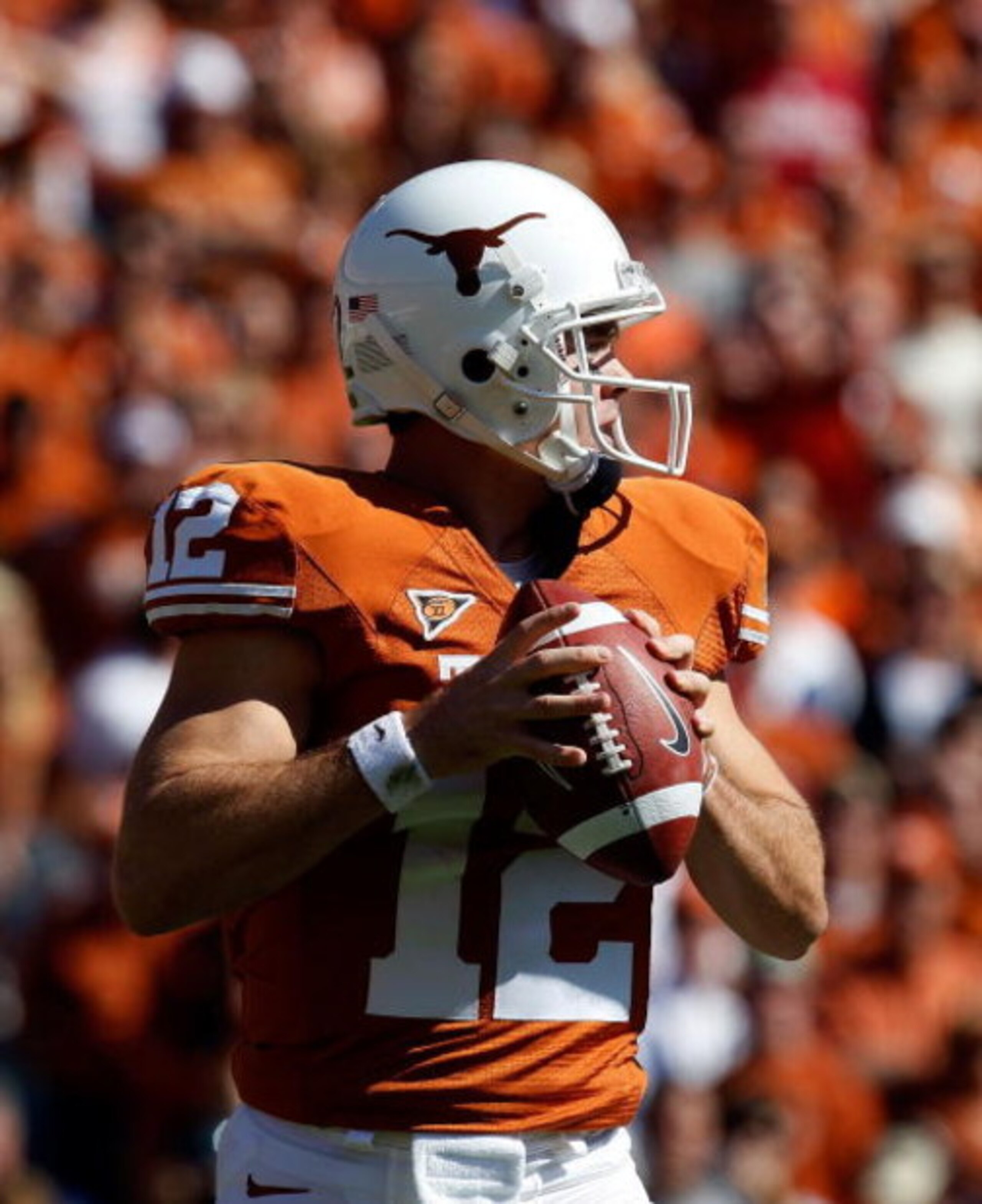 DALLAS - OCTOBER 17: Quarterback Colt McCoy #12 of the Texas Longhorns at Cotton Bowl on October 17, 2009 in Dallas, Texas. (Photo by Ronald Martinez/Getty Images) DALLAS - OCTOBER 17: Quarterback Colt McCoy #12 of the Texas Longhorns at Cotton Bowl on October 17, 2009 in Dallas, Texas. (Photo by Ronald Martinez/Getty Images)