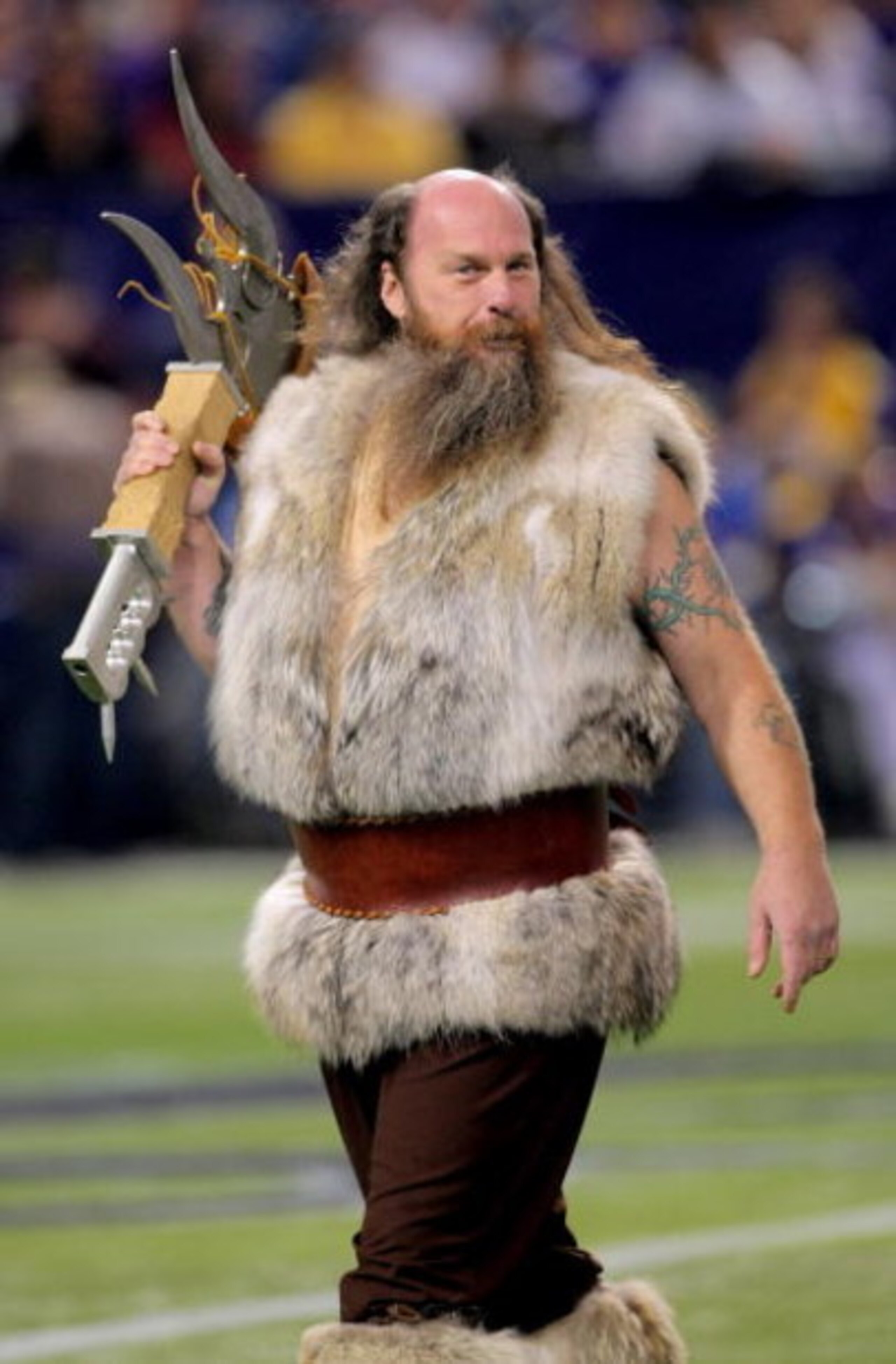 MINNEAPOLIS - OCTOBER 18:  Ragnar, the Vikings mascot, supports the Minnesota Vikings against the Baltimore Ravens during NFL action at Hubert H. Humphrey Metrodome on October 18, 2009 in Minneapolis, Minnesota. The Vikings defeated the Ravens 33-31.  (Ph