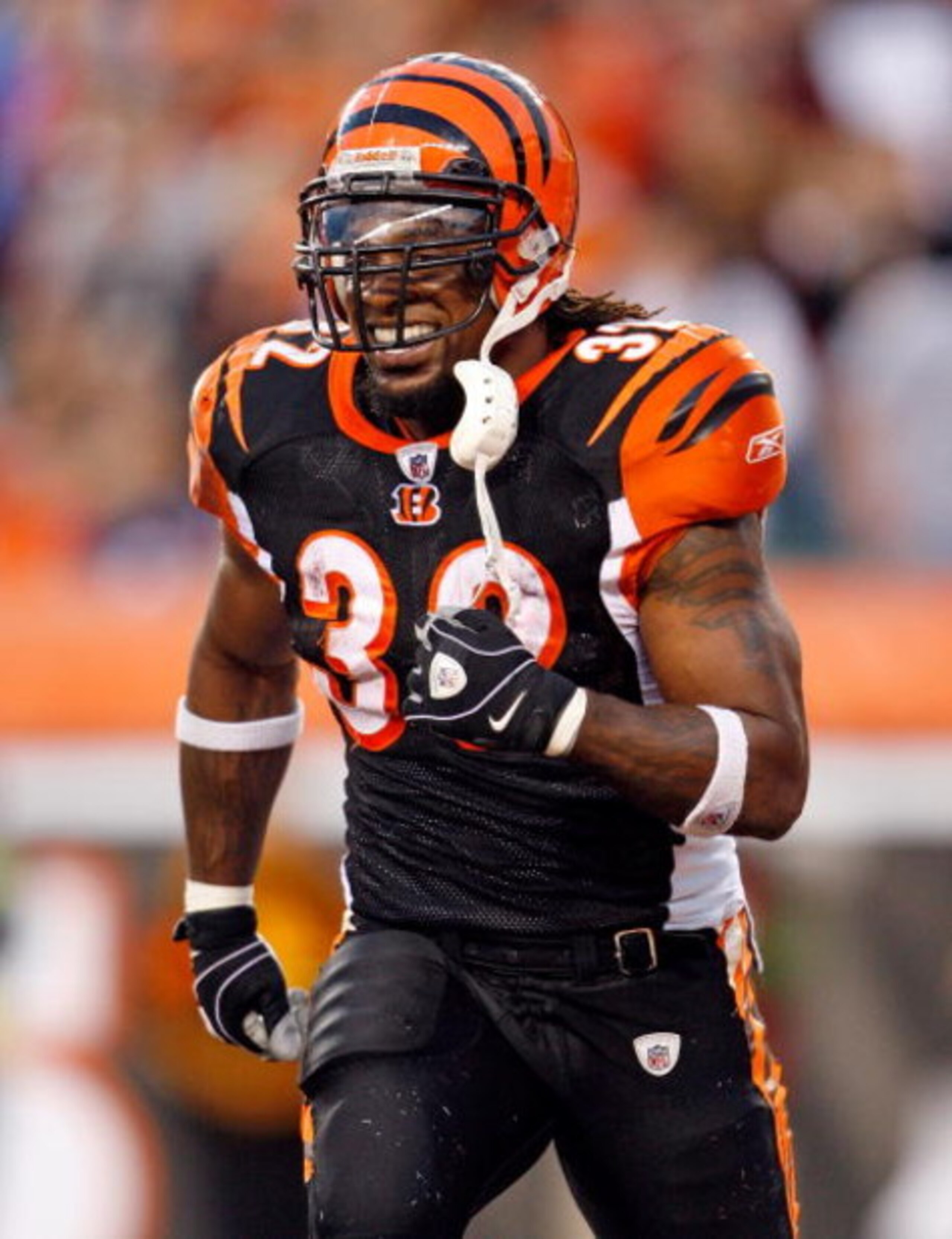 CINCINNATI - OCTOBER 25:  Cedric Benson #32 of the Cincinnati Bengals celebrates after scoring a touchdown during the NFL game against the Chicago Bears at Paul Brown Stadium on October 25, 2009 in Cincinnati, Ohio.  The Bengals won 45-10.  (Photo by Andy