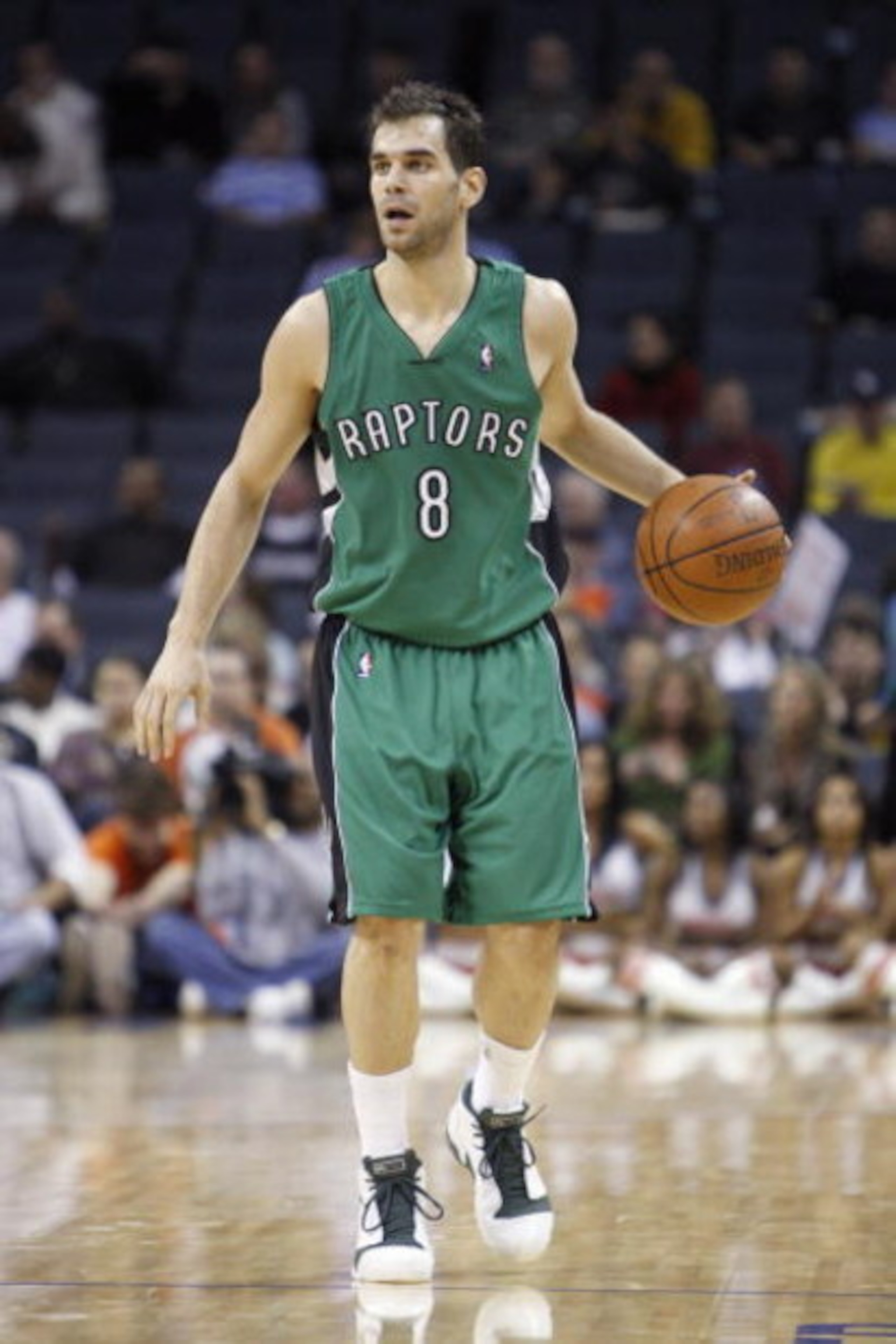 CHARLOTTE, NC - MARCH 16:  Jose Calderon #8 of the Toronto Raptors dribbles downcourt against the Charlotte Bobcats during their game at Time Warner Cable Arena on March 16, 2009 in Charlotte, North Carolina.  NOTE TO USER: User expressly acknowledges and
