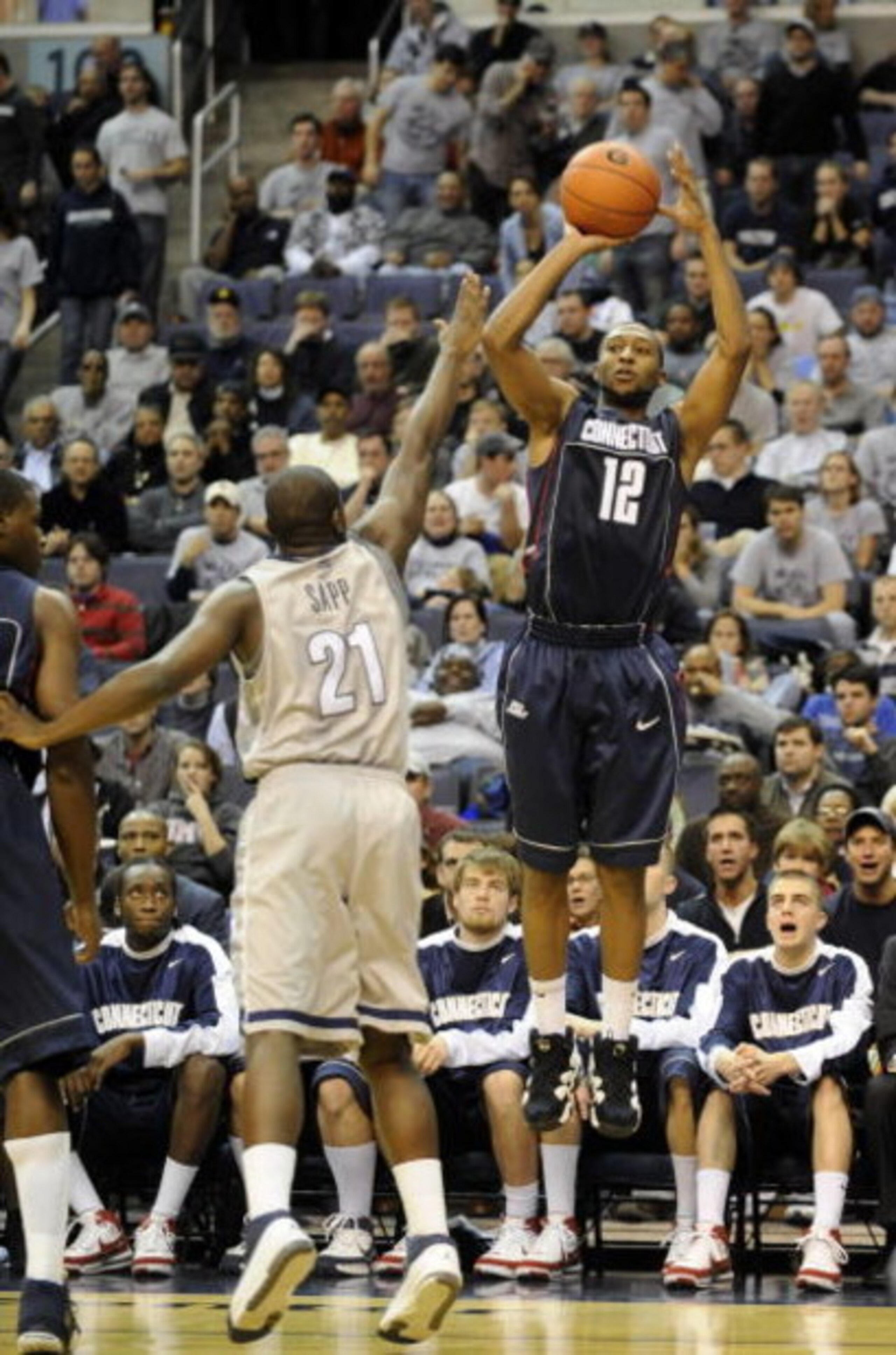 WASHINGTON - JANUARY 12:   A.J. Price #12 of the University of Connecticut takes a jump shot against the Georgetown Hoyas at the Verizon Center on January 12, 2008 in Washington, D.C. (Photo by Greg Fiume/Getty Images)