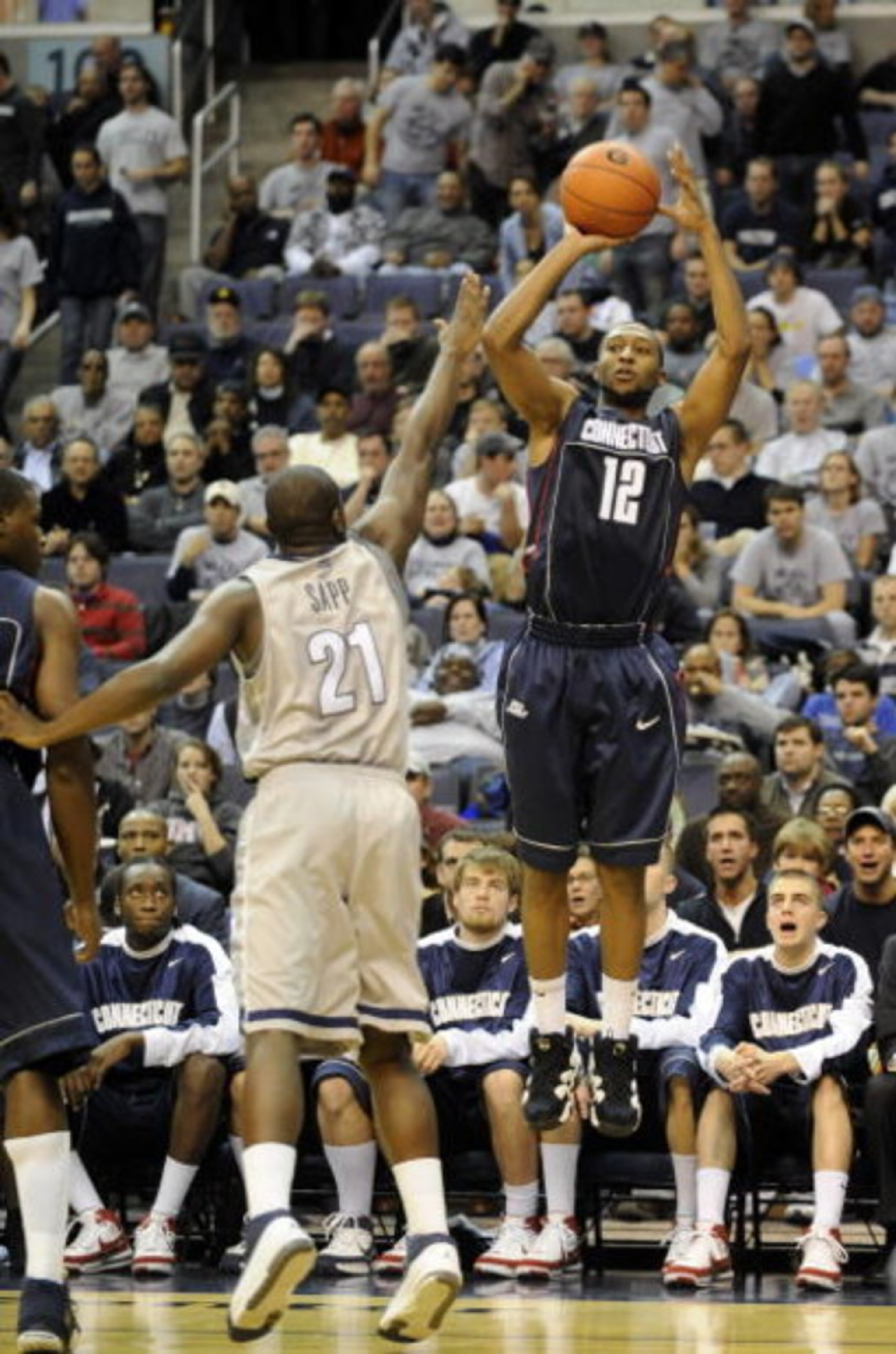 WASHINGTON - JANUARY 12:   A.J. Price #12 of the University of Connecticut takes a jump shot against the Georgetown Hoyas at the Verizon Center on January 12, 2008 in Washington, D.C. (Photo by Greg Fiume/Getty Images)