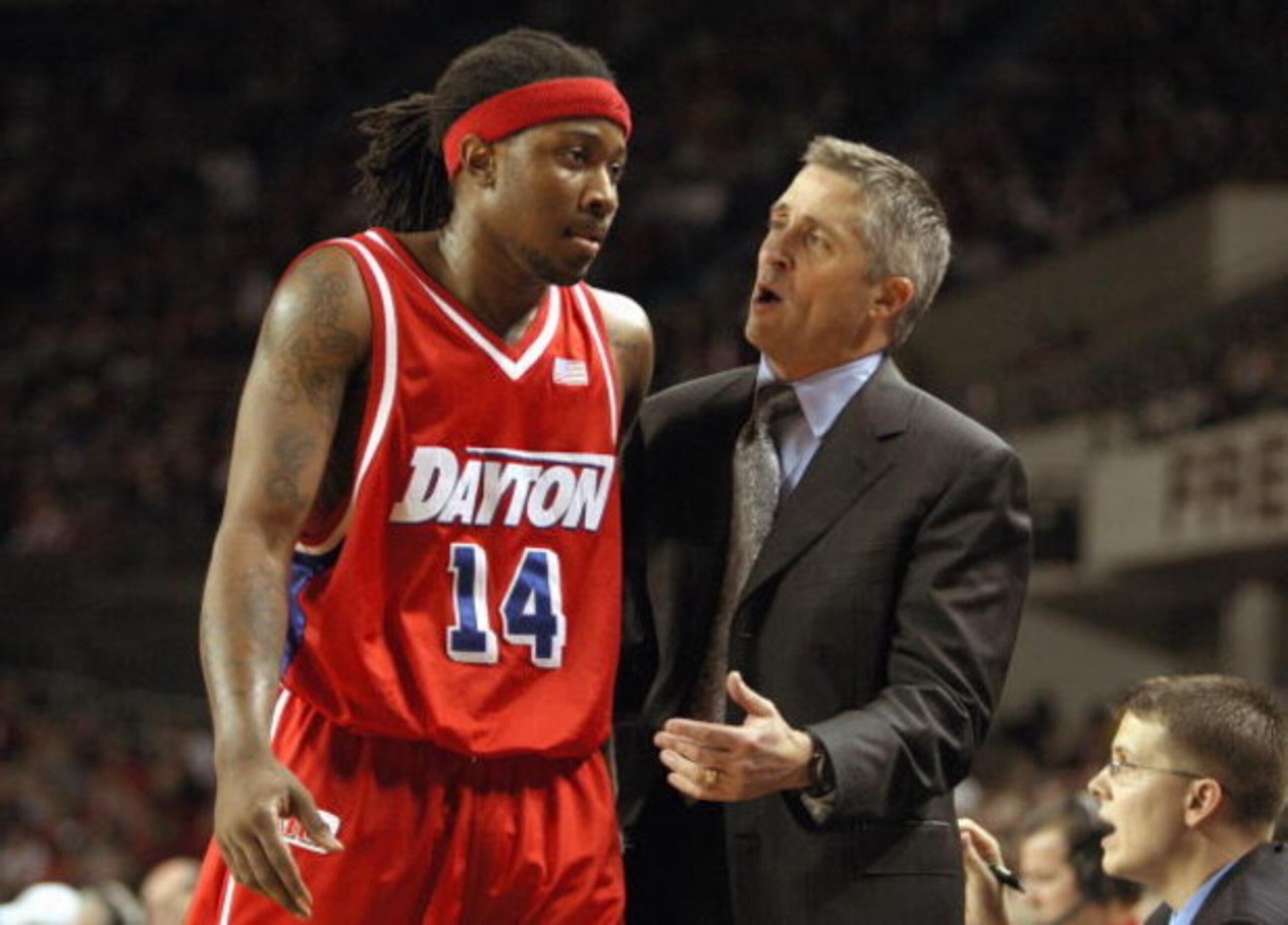 LOUISVILLE - DECEMBER 8: Head coach Brian Gregory  coaches London Warren #14 of the Dayton Flyers during the game against the Louisville Cardinals on December 8, 2007 at Freedom Hall in Louisville, Kentucky. (Photo by: Andy Lyons/Getty Images)