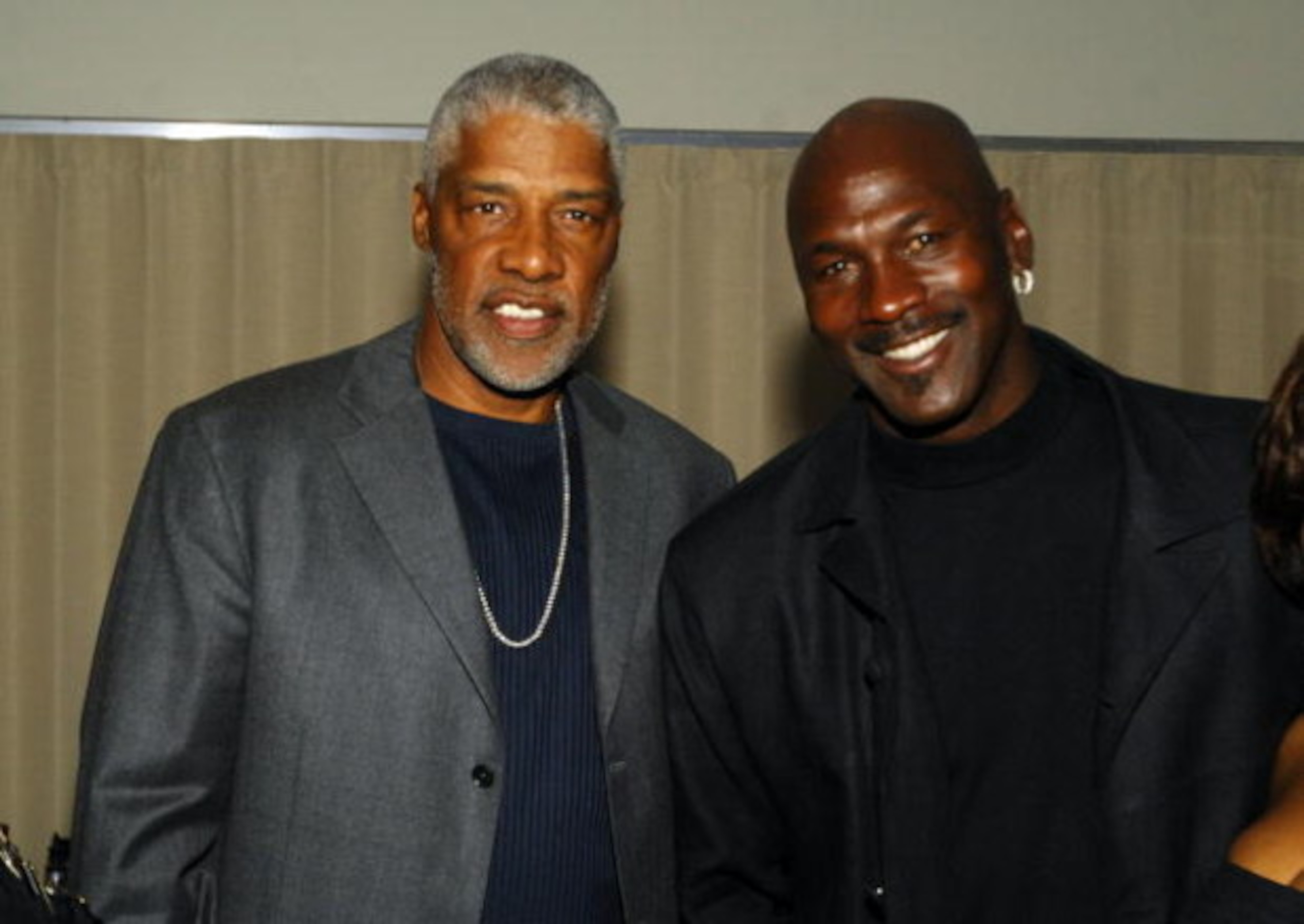 LOUISVILLE, KY - MAY 04: NBA basketball legends Julius 'Dr. J' Erving (L) and Michael Jordan pose at the Muhammad Ali birthday celebration and VIP Reception during the events for the 133rd Kentucky Derby, May 4, 2007 in Louisville, Kentucky. (Photo by Jef