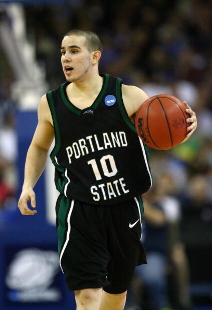 OMAHA, NE - MARCH 20:  Jeremiah Dominguez #10 of the Portland State Vikings brings the ball up court against the Kansas Jayhawks during the Midwest Region first round of the 2008 NCAA Men's Basketball Tournament on March 20, 2008 at the Qwest Center in Om