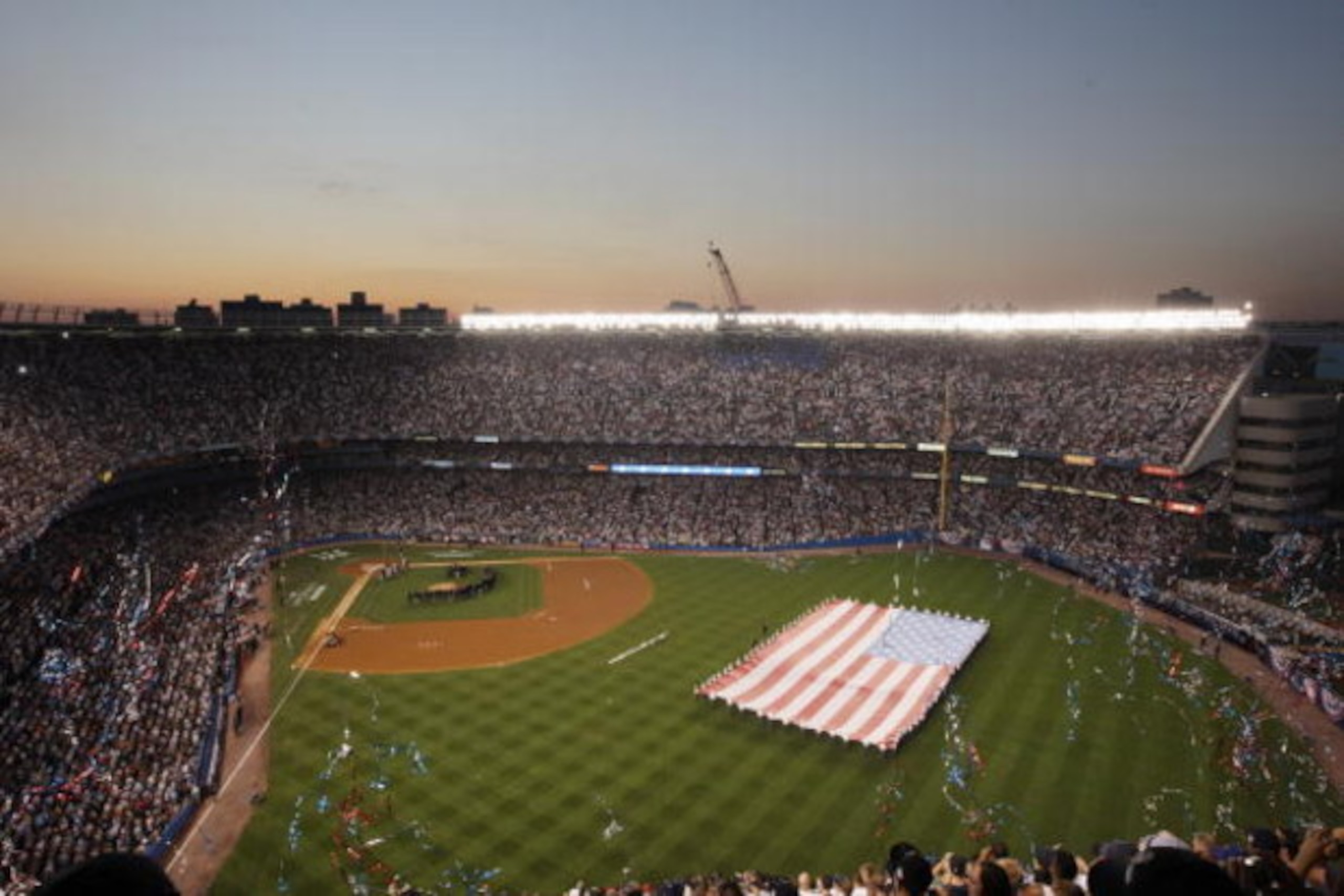NEW YORK - JULY 15:  A general view of an American flag on the field during the 79th MLB All-Star Game at Yankee Stadium on July 15, 2008 in the Bronx borough of New York City. (Photo by Mike Stobe/Getty Images)