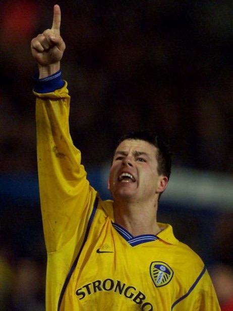 22 Nov 2001:  Ian Harte of Leeds celebrates after equalizing from a free kick during the UEFA Cup match between Grasshopper Club Zurich and Leeds United at Hardturm Stadium, Zurich, Switzerland. DIGITAL IMAGE. Mandatory Credit: Phil Cole/ALLSPORT