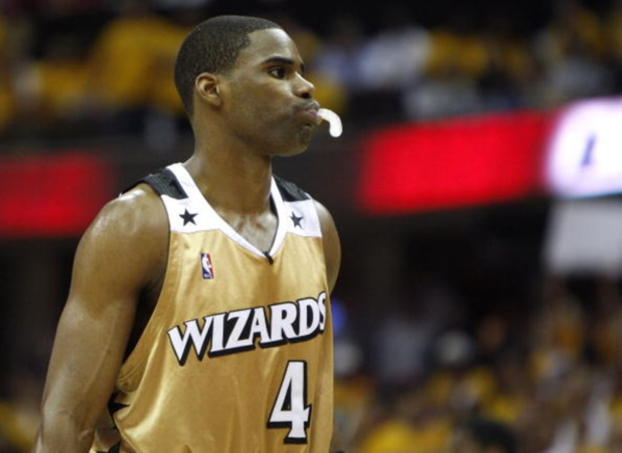 CLEVELAND - APRIL 21:  Antawn Jamison #4 of the Washington Wizards reacts while playing the Cleveland Cavaliers in Game Two of the Eastern Conference Quarterfinals during the 2008 NBA Playoffs at Quicken Loans Arena April 21, 2008 in Cleveland, Ohio. Clev