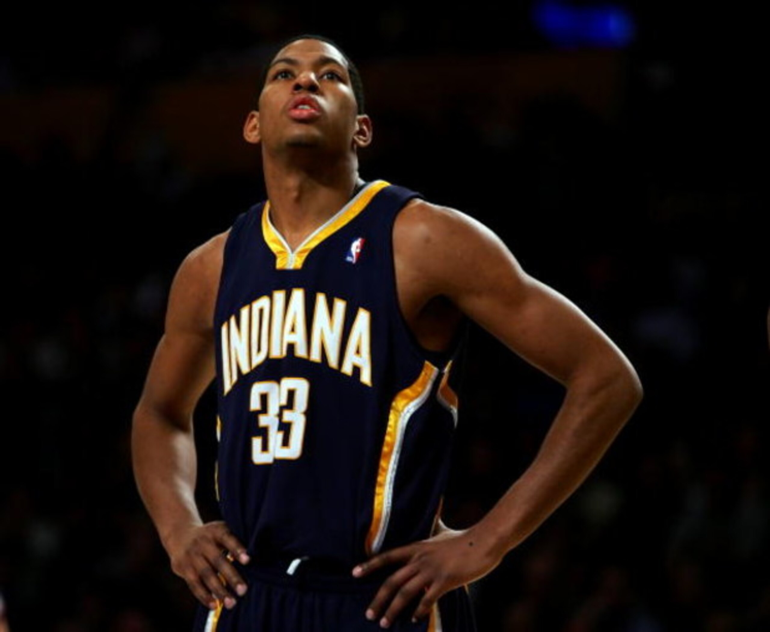 LOS ANGELES - DECEMBER 4:  Danny Granger #33 of the Indiana Pacers looks on during free throw against the Los Angeles Lakers on December 4, 2006 at Staples Center in Los Angeles, California. NOTE TO USER: User expressly acknowledges and agrees that, by do