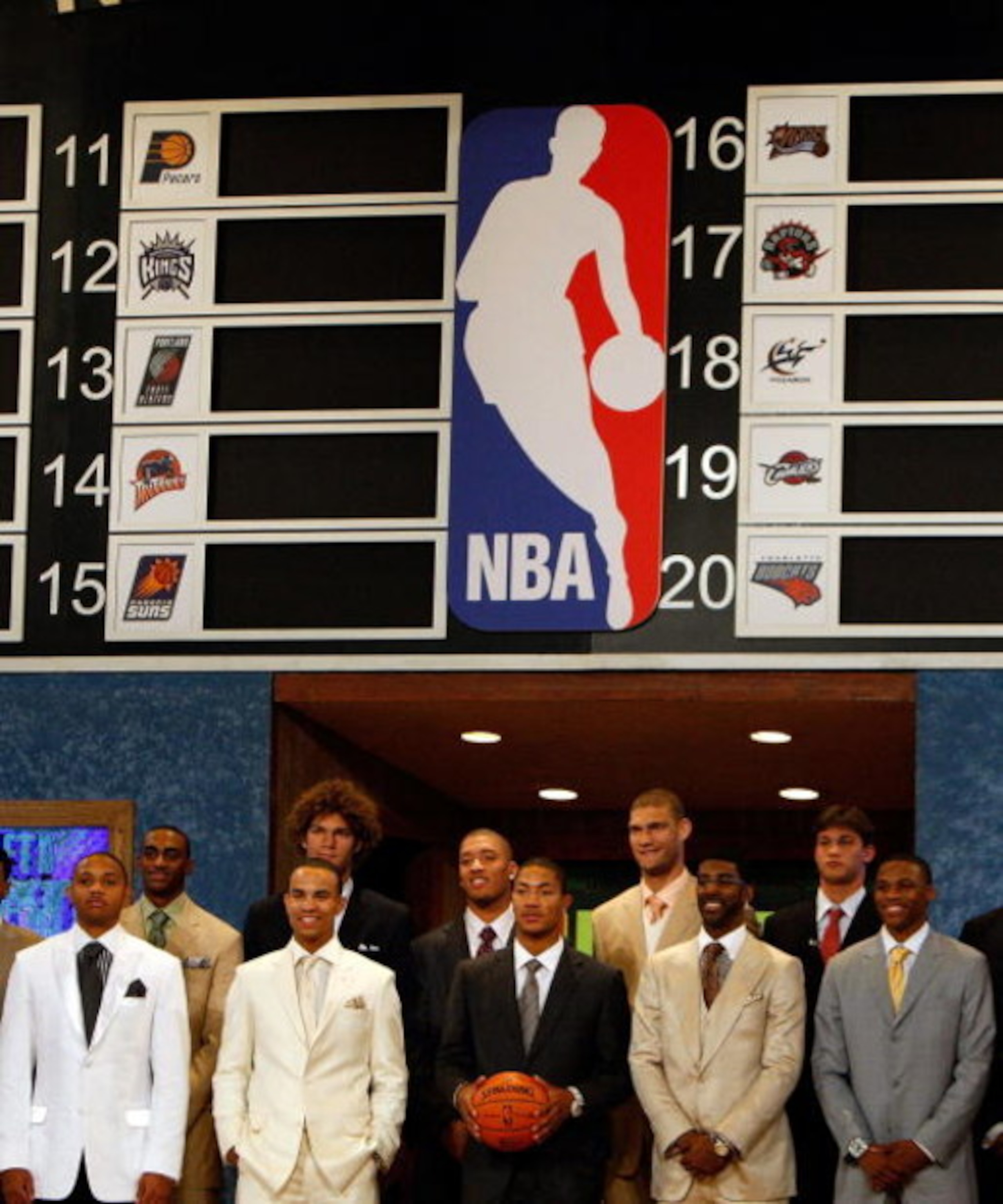 NEW YORK - JUNE 26: Players pose prior to the 2008 NBA Draft at the WaMu Theatre at Madison Square Garden June 26, 2008 in New York City. NOTE TO USER: User expressly acknowledges and agrees that, by downloading and or using this photograph, User is conse