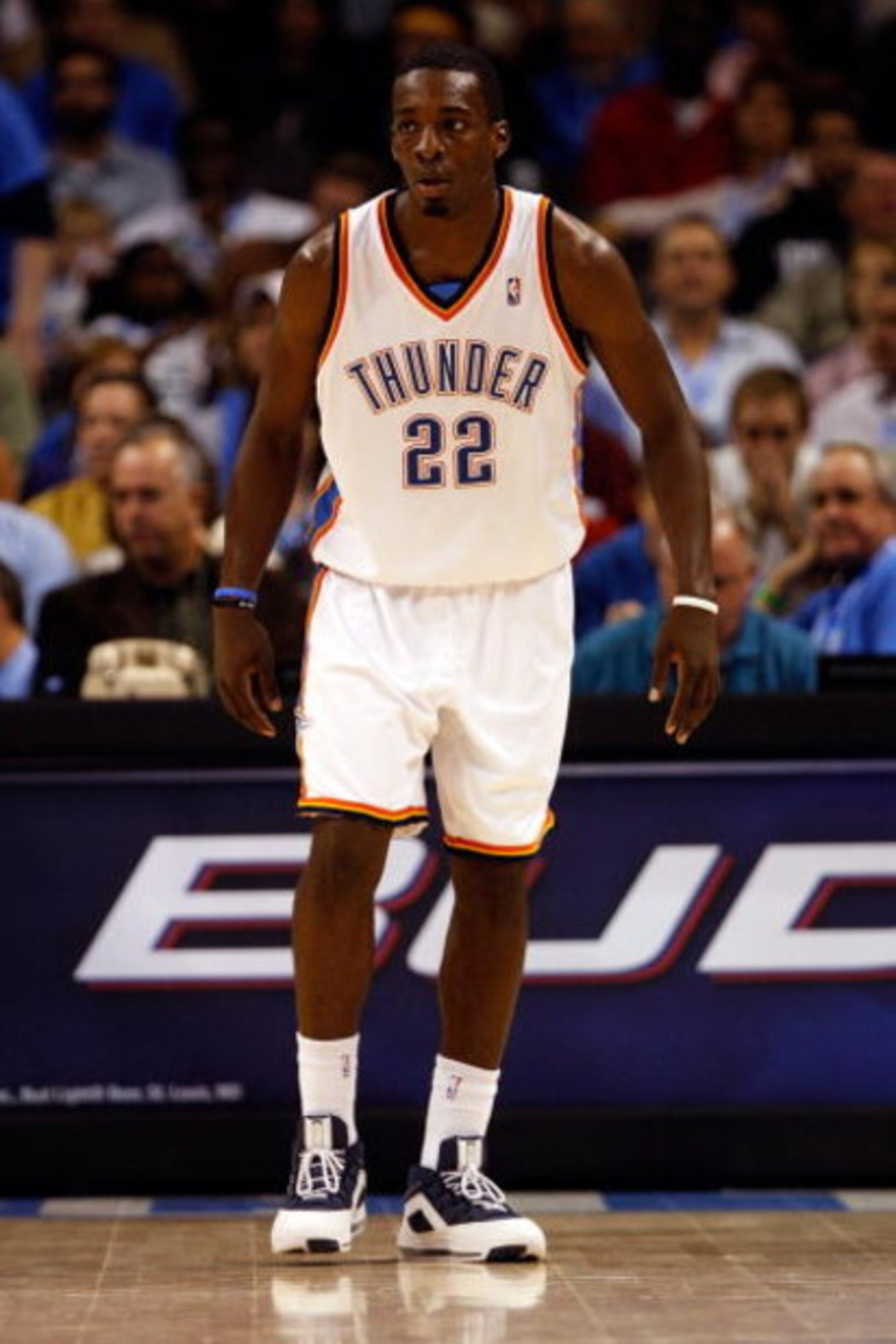 OKLAHOMA CITY - OCTOBER 29:  Jeff Green #22 of the Oklahoma City Thunder stands on the court during the game against the Milwaukee Bucks at the Ford Center on October 29, 2008 in Oklahoma City, Oklahoma. The Bucks won 98-87.  NOTE TO USER: User expressly 
