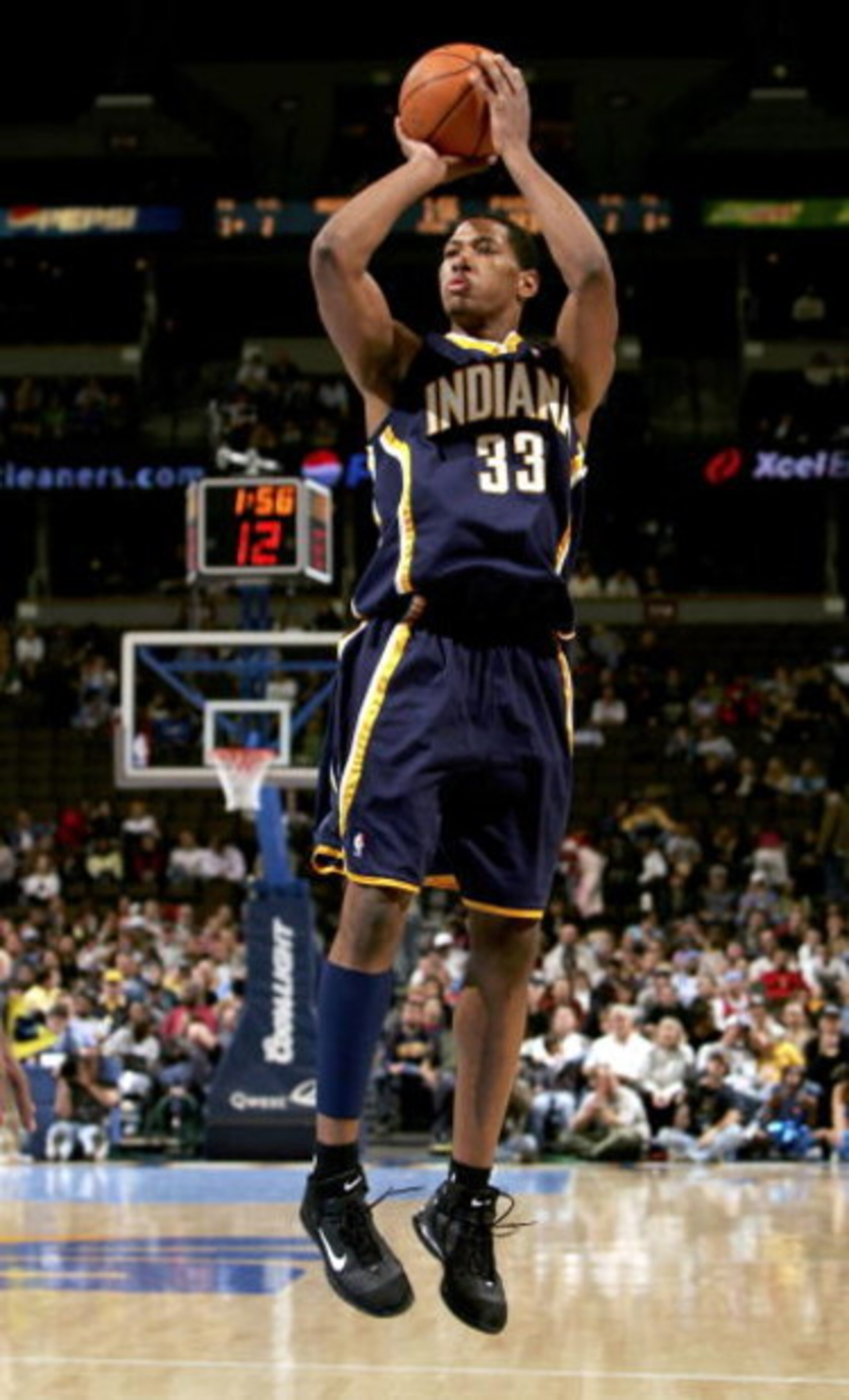 DENVER - JANUARY 04:  Danny Granger #33 of the Indiana Pacers takes a shot against the Denver Nuggets as the Nuggets defeated the Pacers 106-86 on January 4, 2006 at the Pepsi Center in Denver, Colorado. NOTE TO USER: User expressly acknowledges and agree