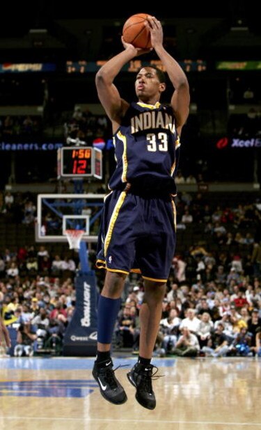 DENVER - JANUARY 04:  Danny Granger #33 of the Indiana Pacers takes a shot against the Denver Nuggets as the Nuggets defeated the Pacers 106-86 on January 4, 2006 at the Pepsi Center in Denver, Colorado. NOTE TO USER: User expressly acknowledges and agree