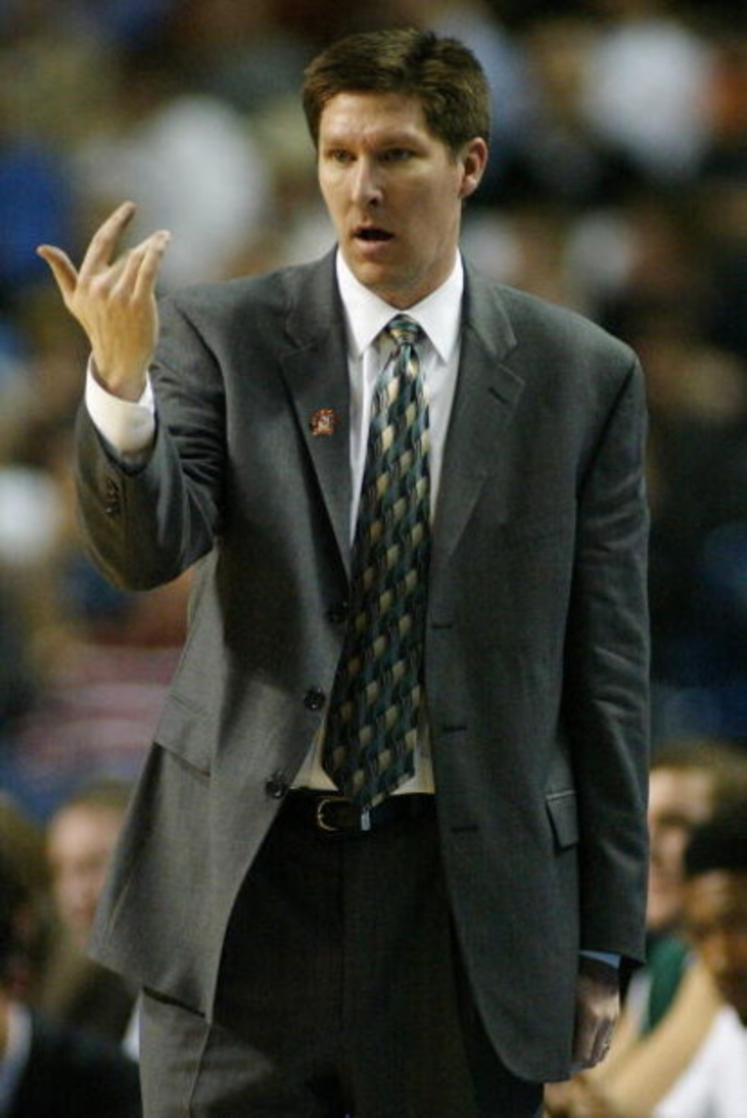 BUFFALO, NY - MARCH 15:  Head coach Brad Brownell of the Wright State Raiders gestures against the Pittsburgh Panthers during round one of the NCAA Men's Basketball Tournament at the HSBC Arena on March 15, 2007  in Buffalo, New York.  (Photo by Michael H